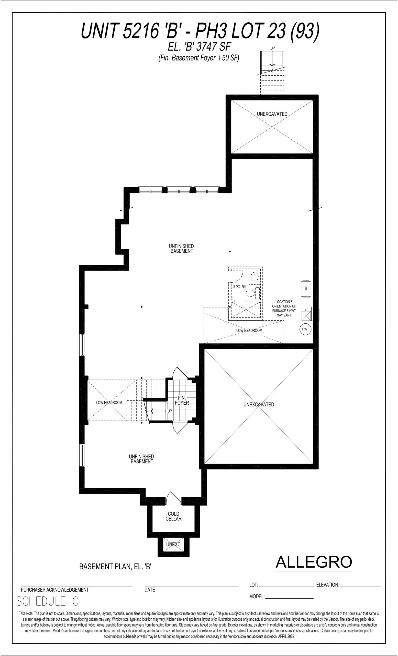Unit 5216 B - PH3 Lot 23 (Basement) floor plan