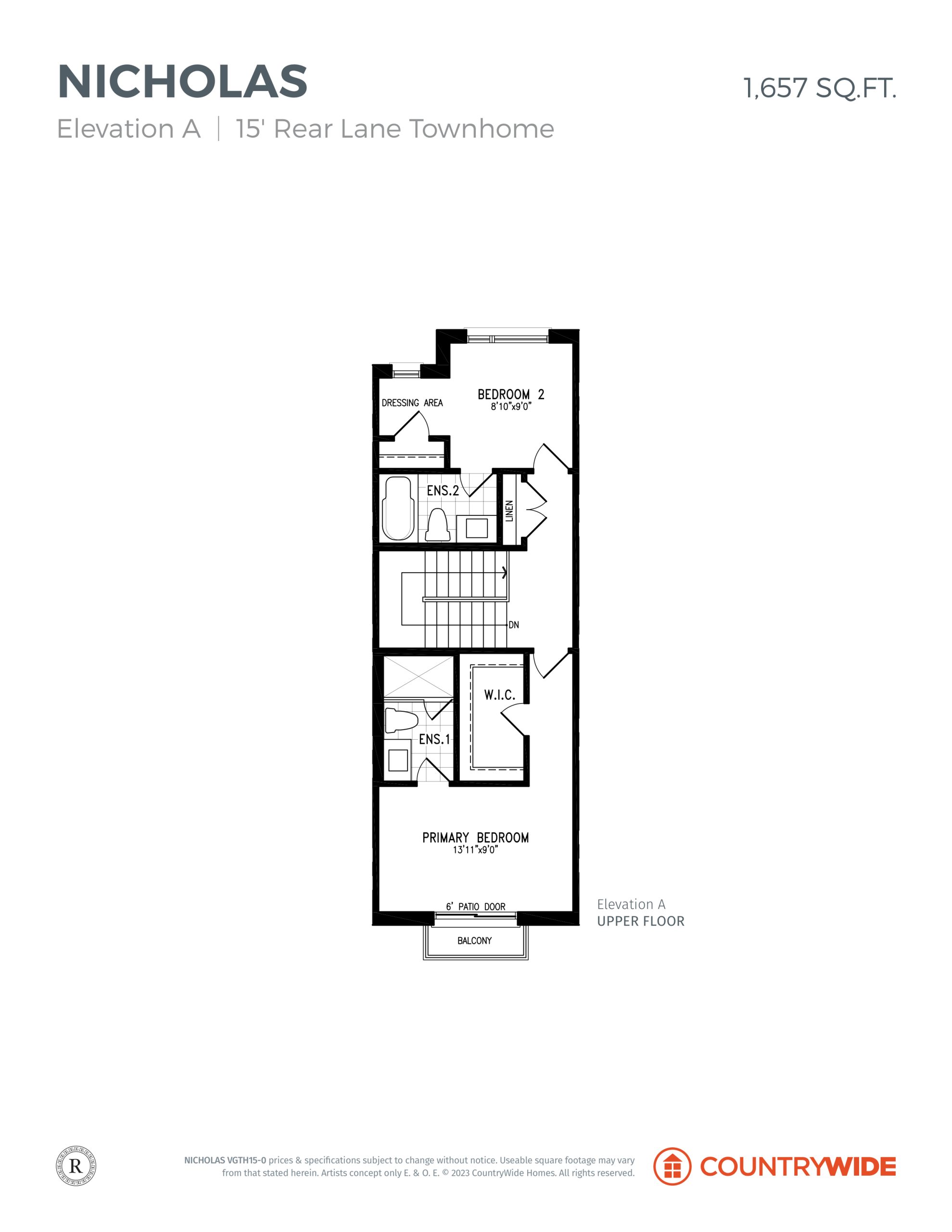 Nicholas - Elev. A (Upper Floor) floor plan