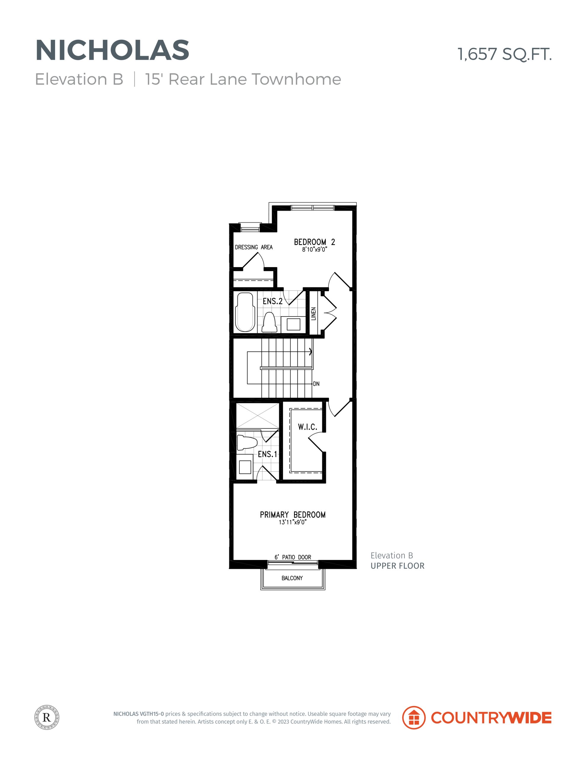 Nicholas - Elev. B (Upper Floor) floor plan
