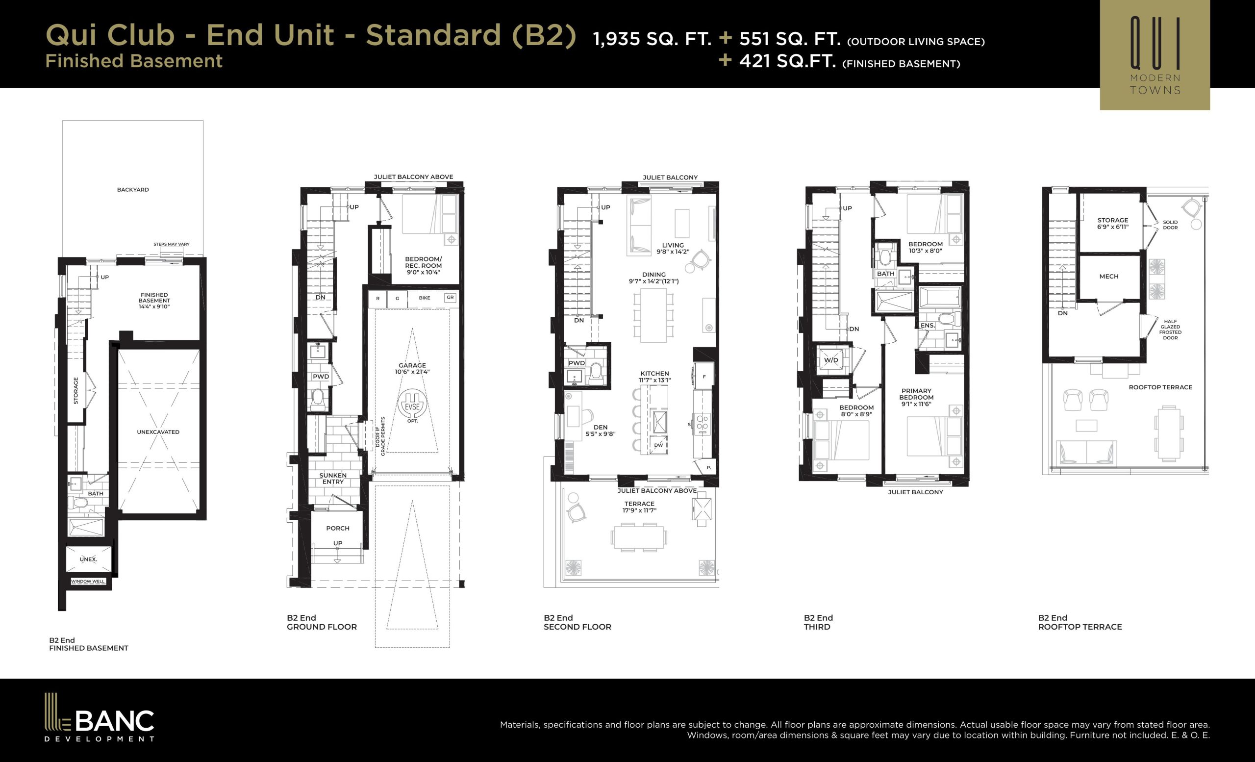Qui Club - End Unit - Standard B2 (Finished Basement) plan preview