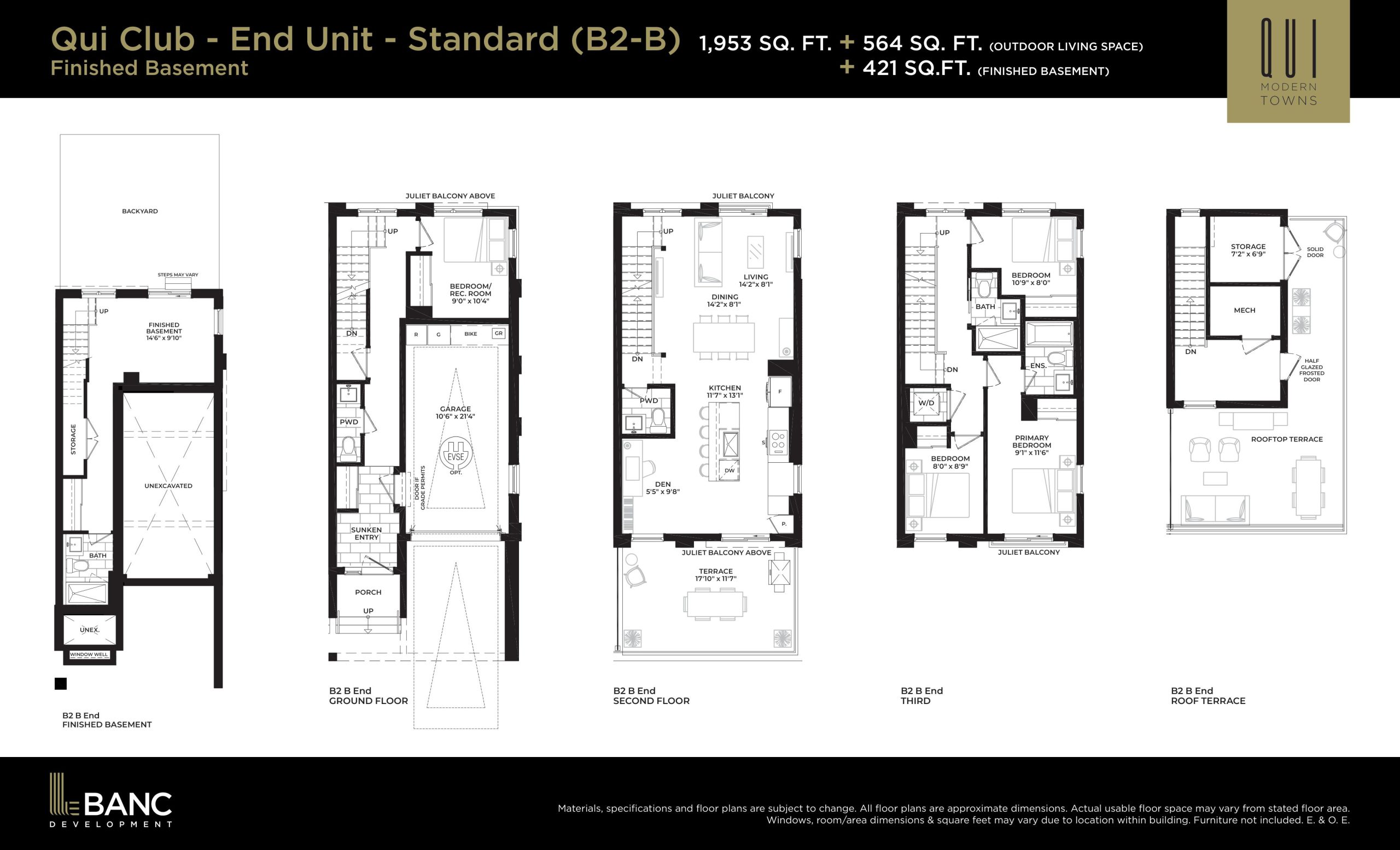 Qui Club - End Unit - Standard B2-B (Finished Basement) plan preview