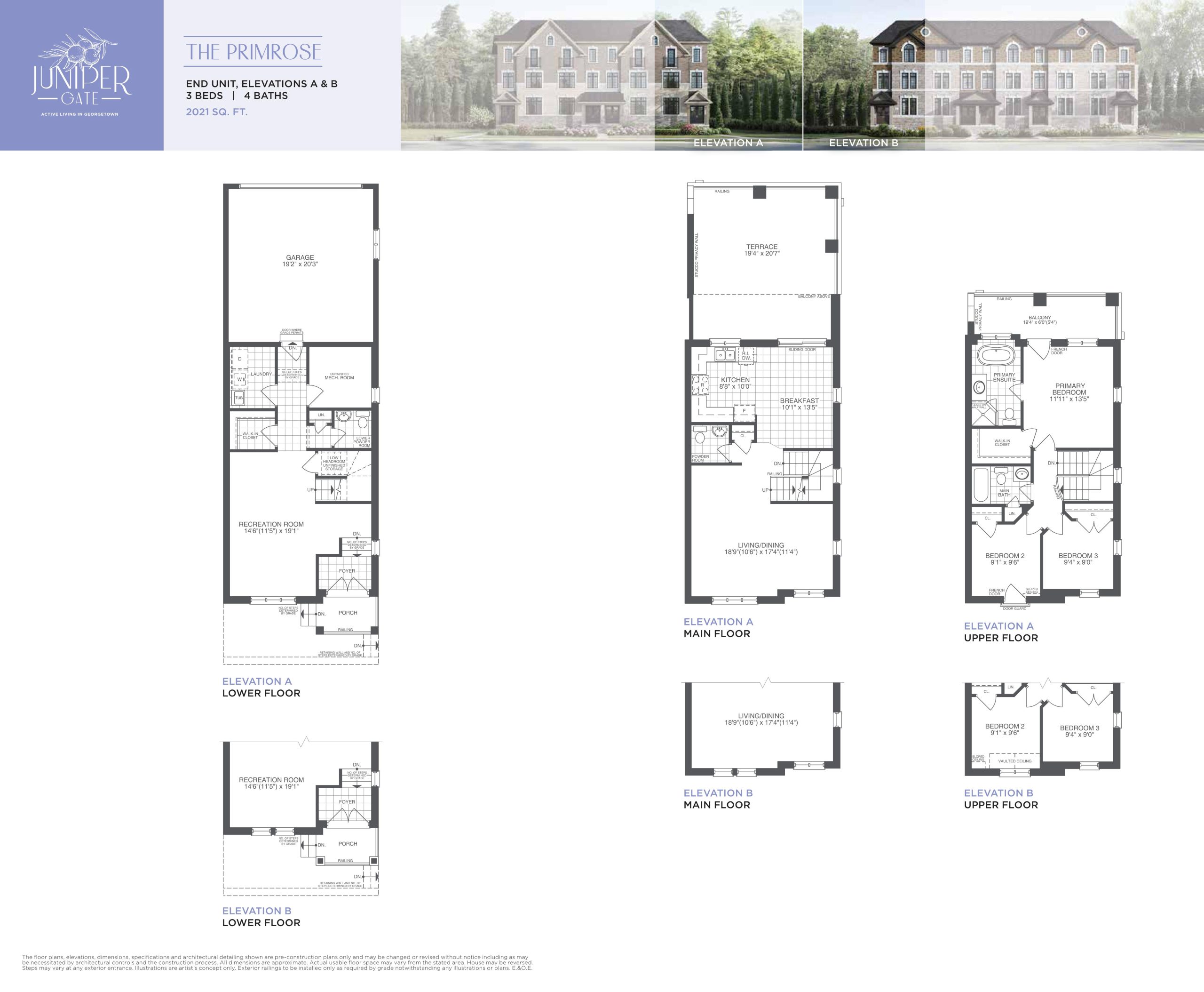 The Primrose End Unit Elevations A & B (Rear Lane Collection) floor plan