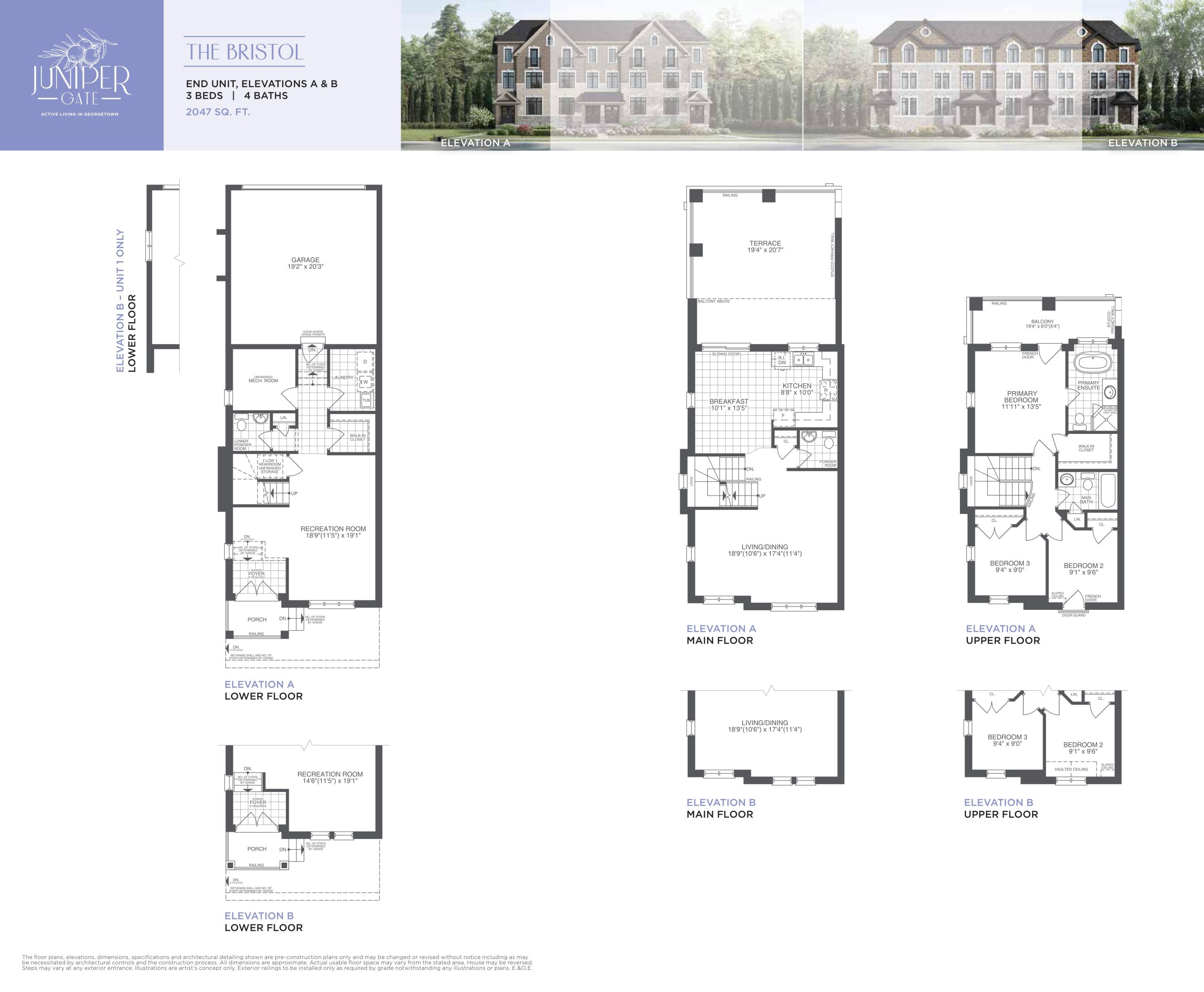 The Bristol End Unit Elevations A & B (Rear Lane Collection) floor plan