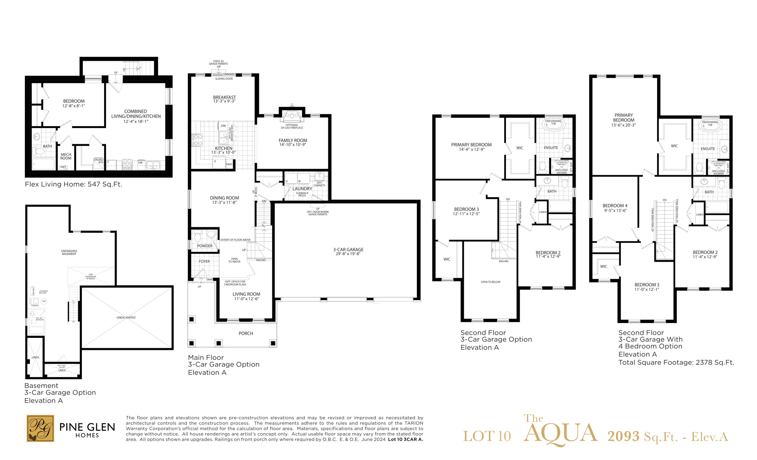The Aqua - Elev. A (3 Car Garage Option) floor plan