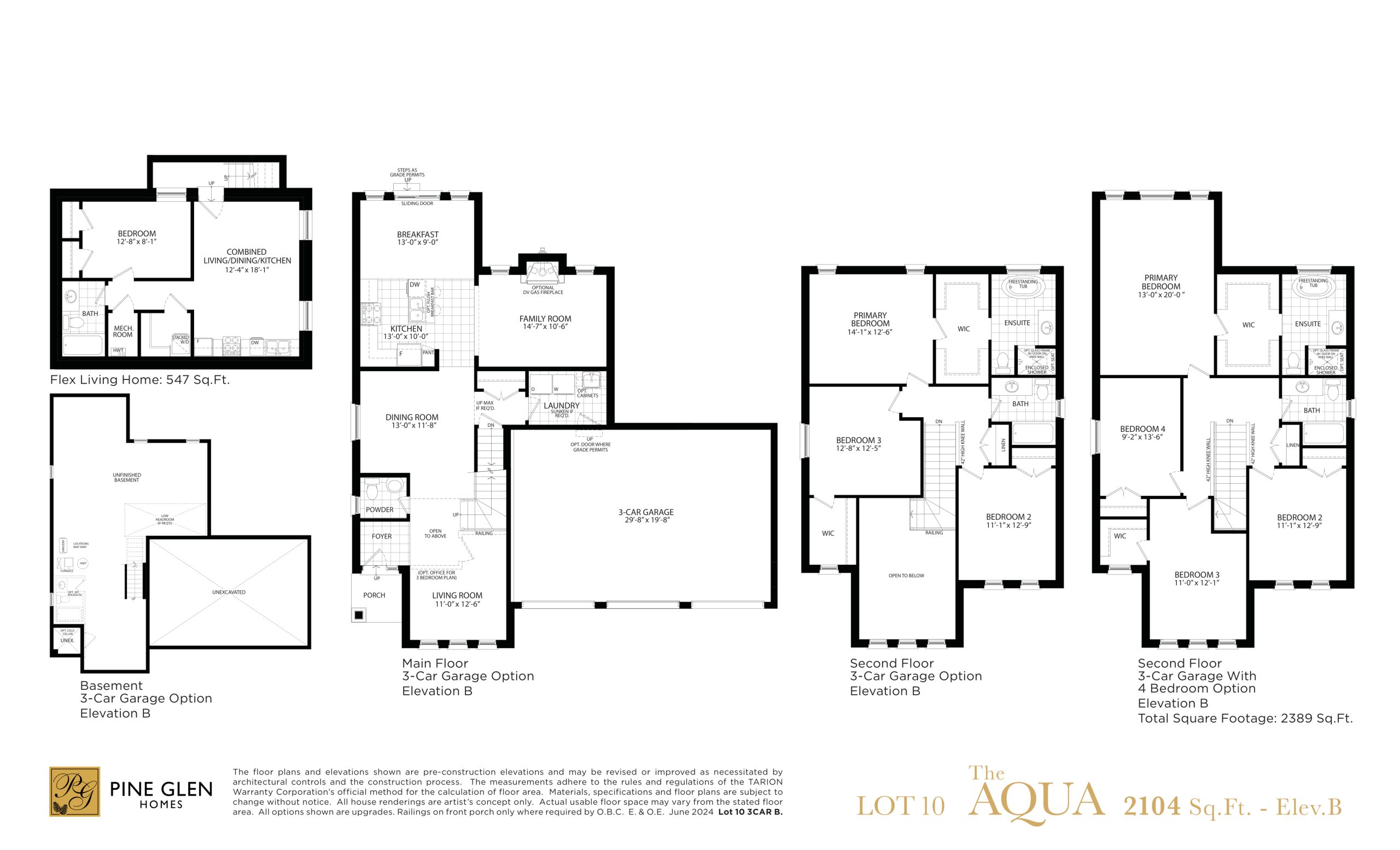 The Aqua - Elev. B (3 Car Garage Option) floor plan