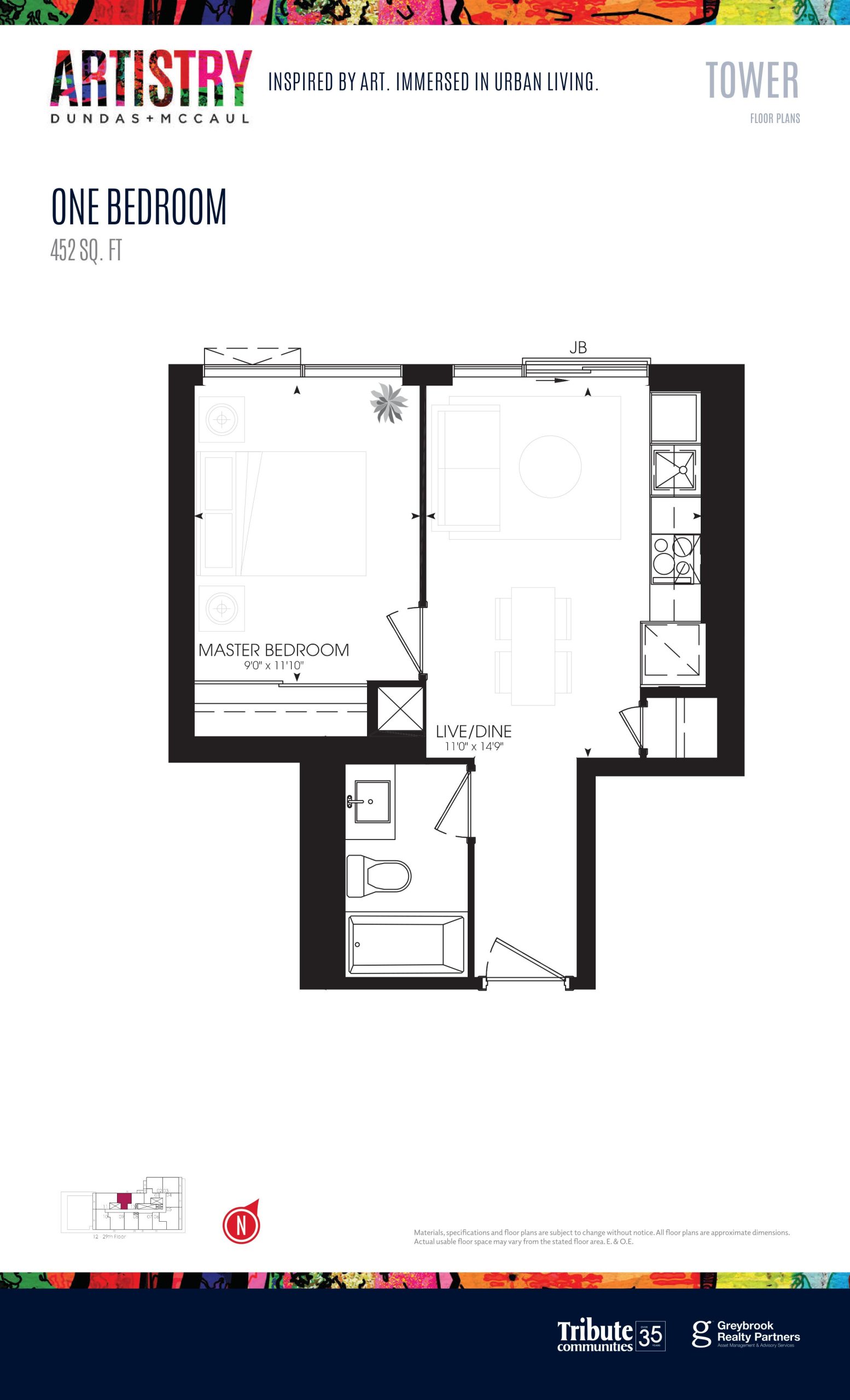 452 sq. ft. - Tower floor plan