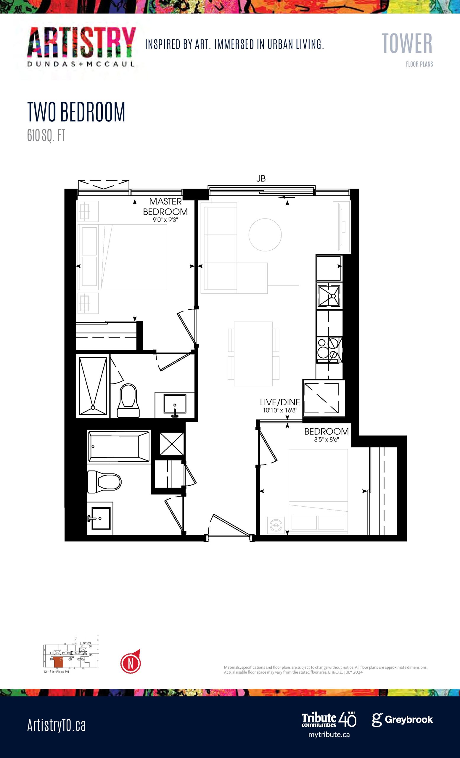610 sq. ft. - Tower floor plan
