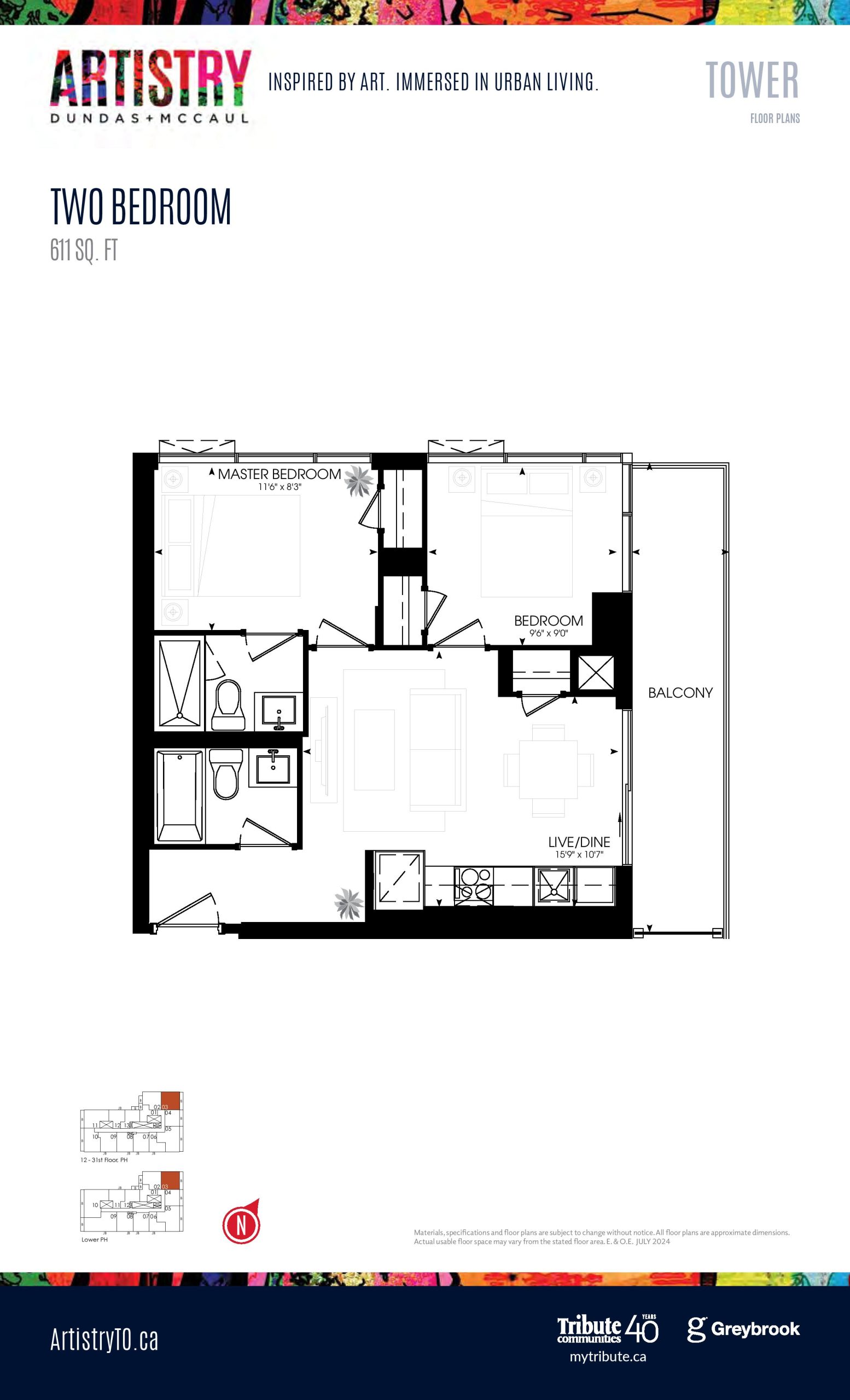 611 sq. ft. - Tower floor plan