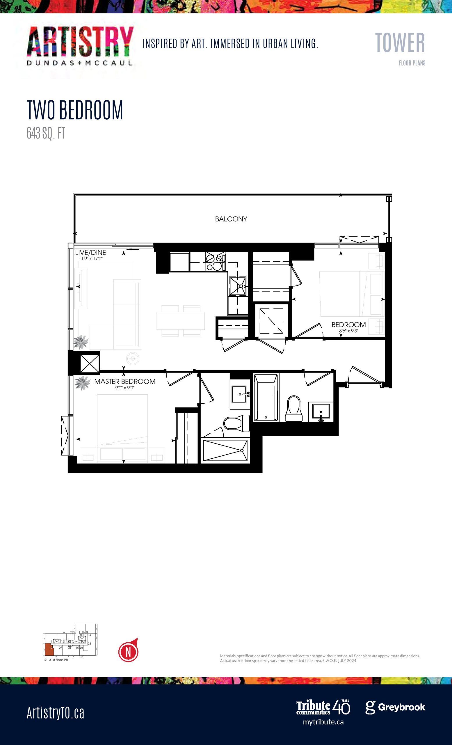 643 sq. ft. - Tower floor plan