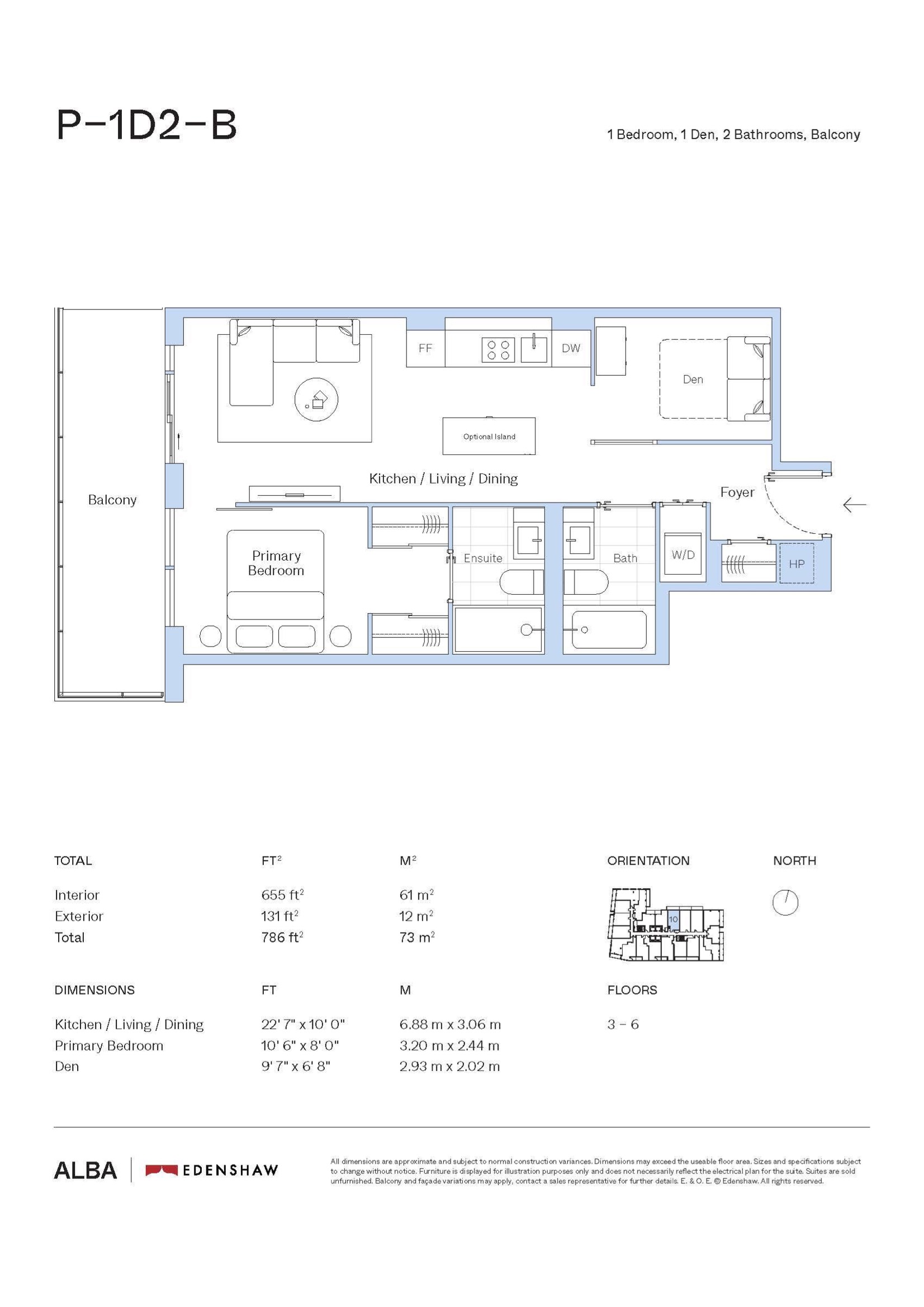 P-1D2-B (Balcony) floor plan