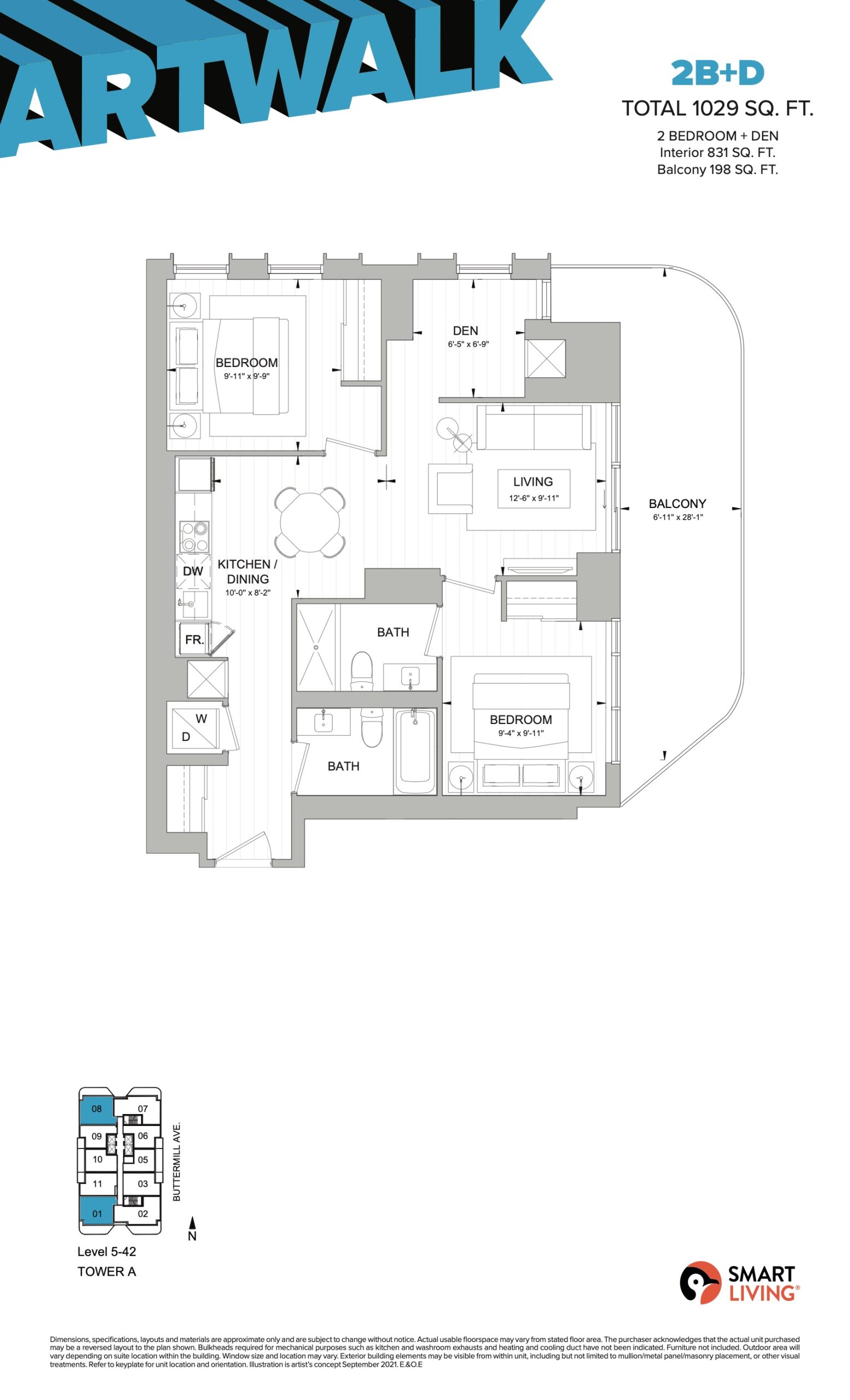2B+D floor plan