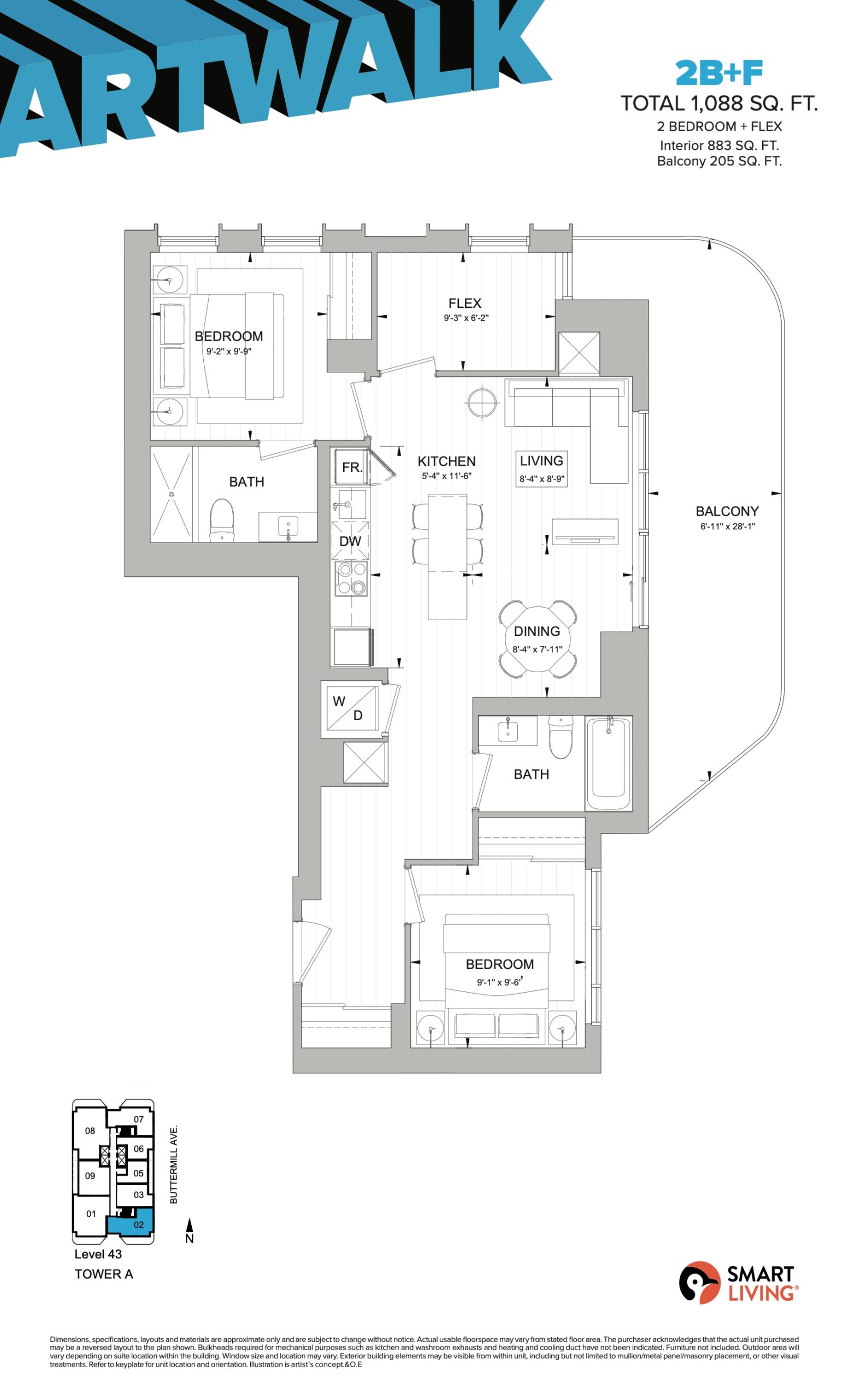 2B+F (Penthouse) floor plan