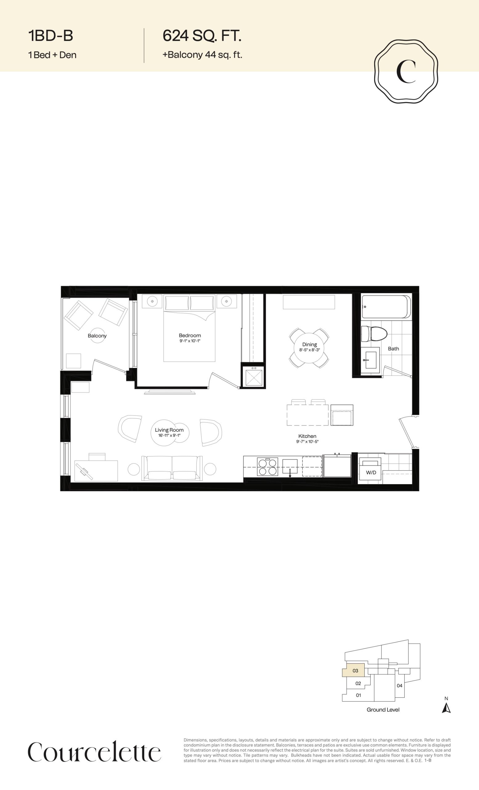 1BD-B floor plan