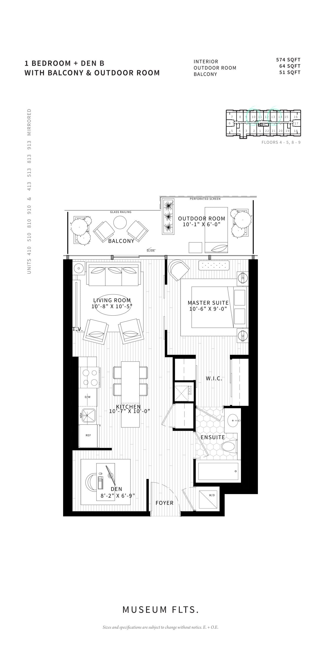 1 Bedroom + Den B floor plan
