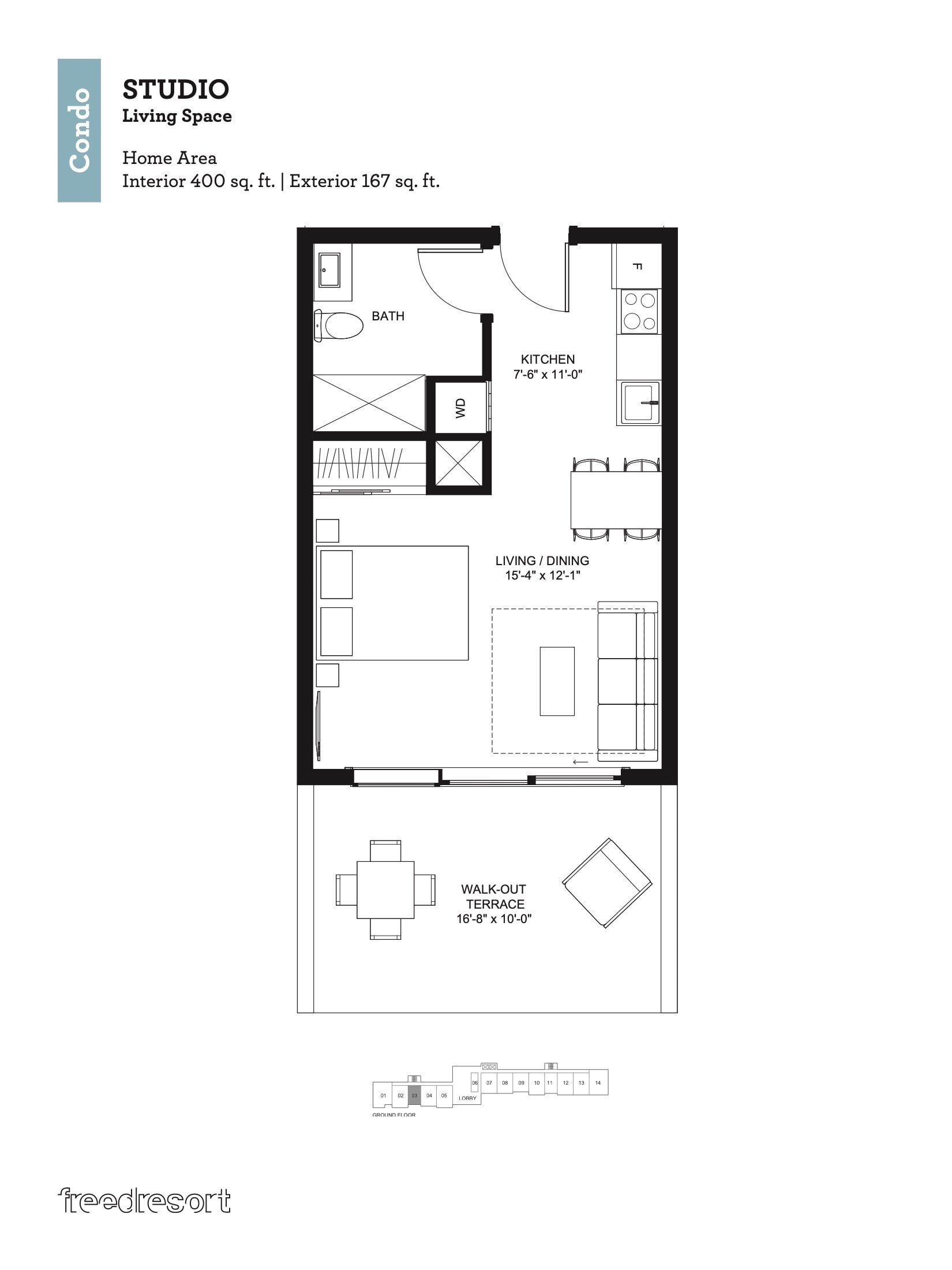400 sq.ft. floor plan