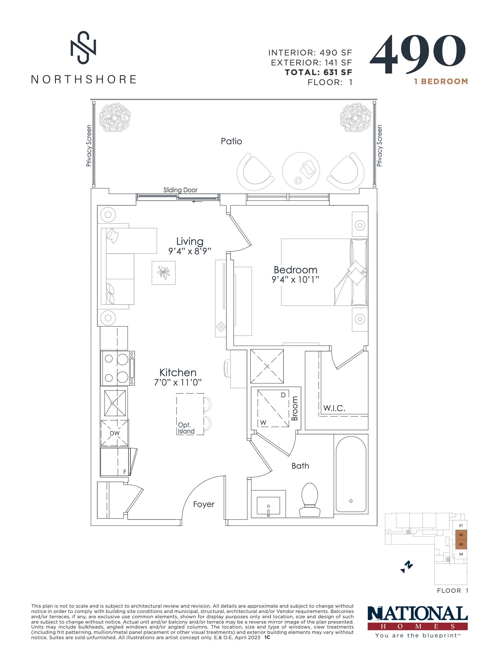 490 sf floor plan