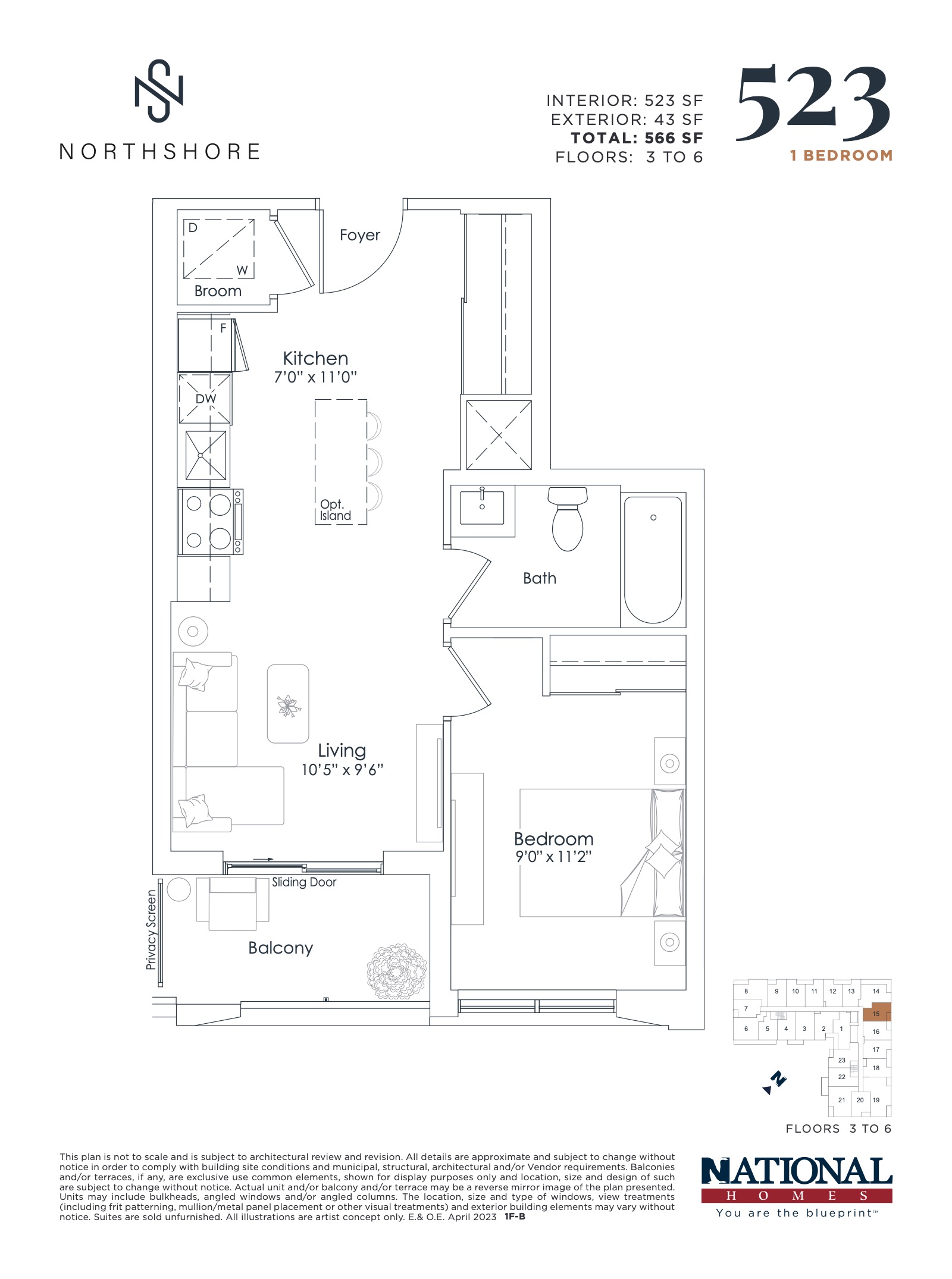 523 sf floor plan