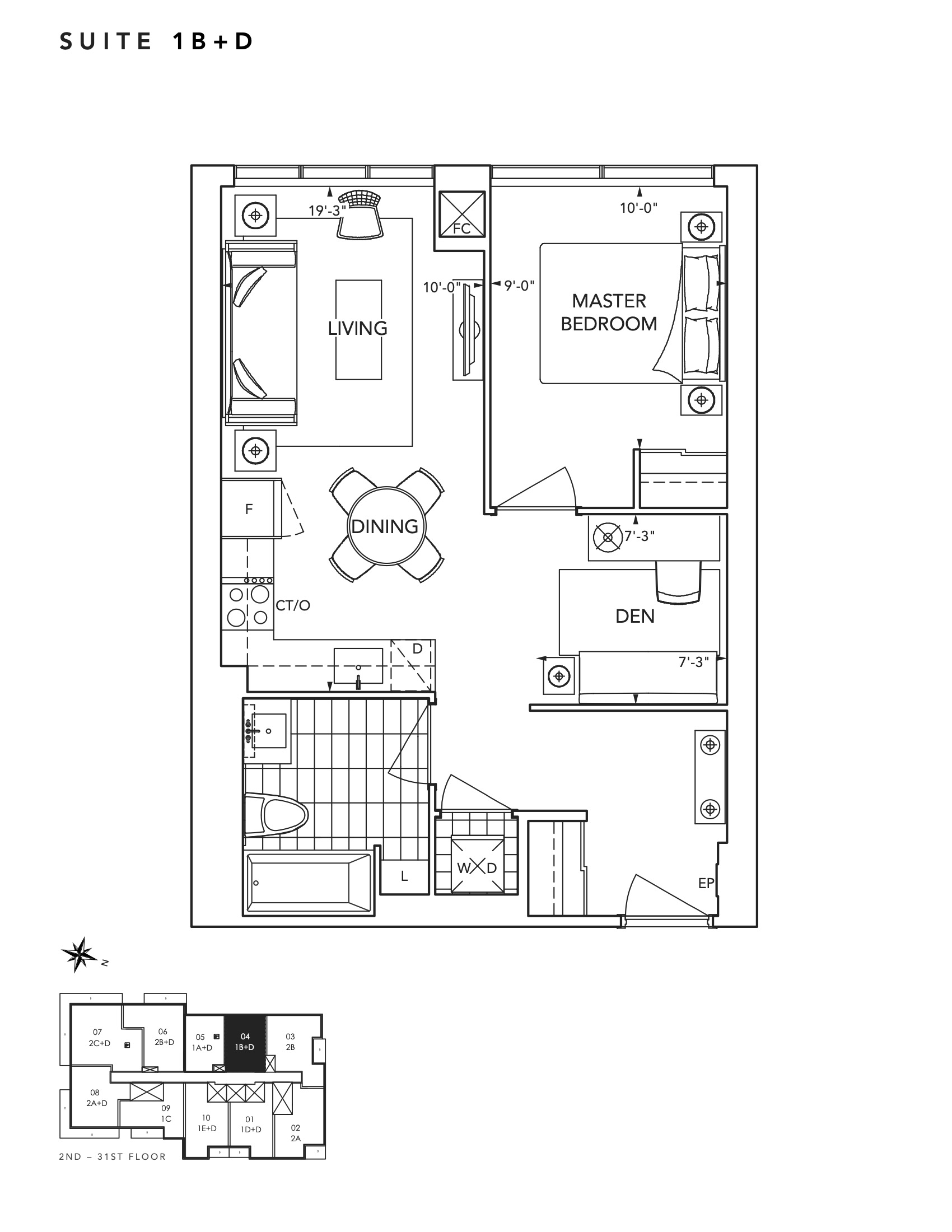 1B+D floor plan