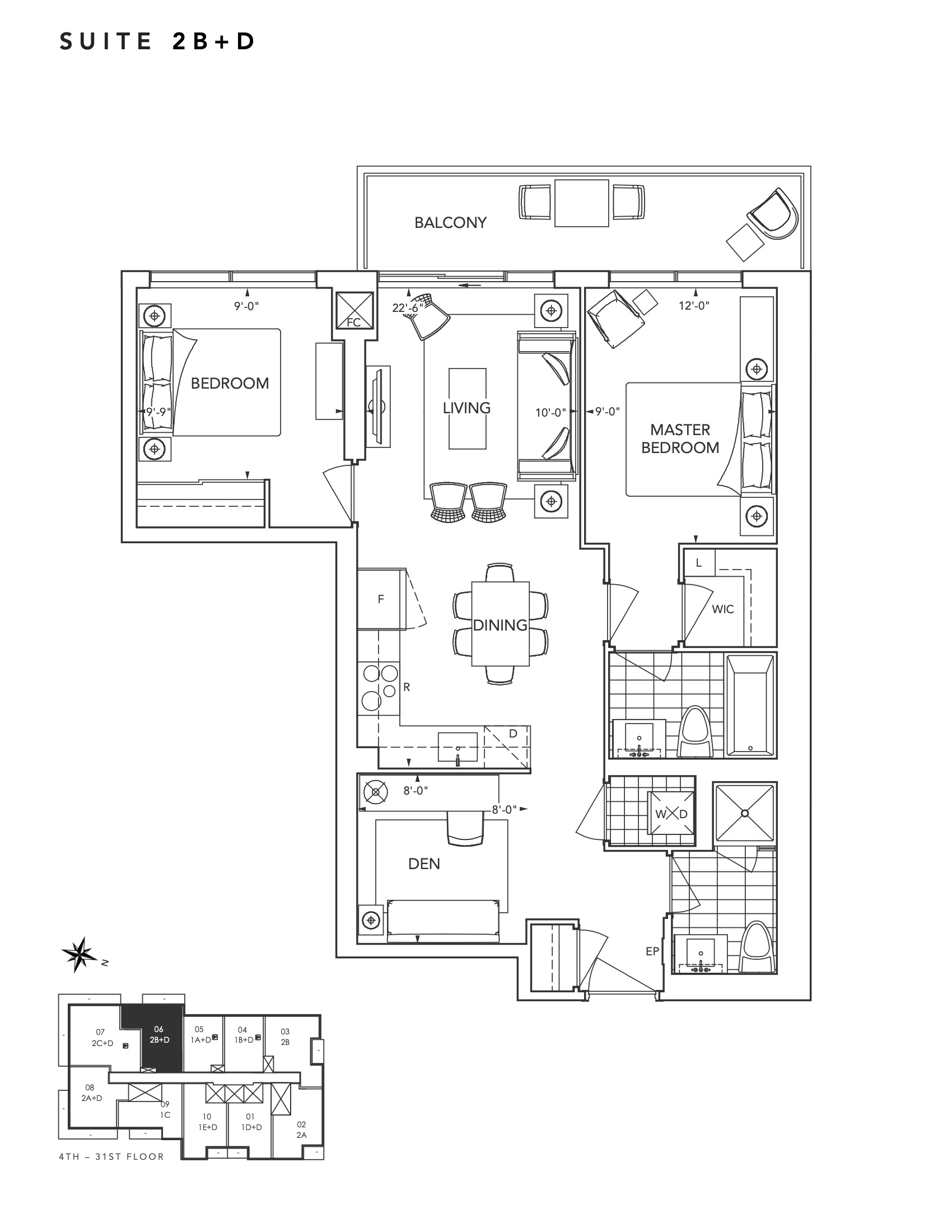 2B+D floor plan