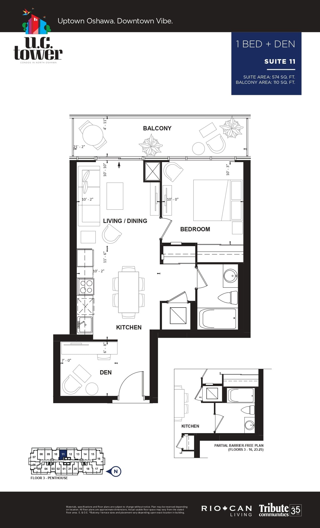 1 Bed + Den - Suite 11 floor plan