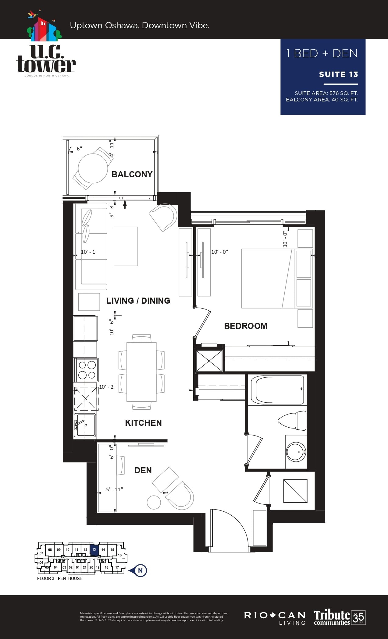 1 Bed + Den - Suite 13 floor plan