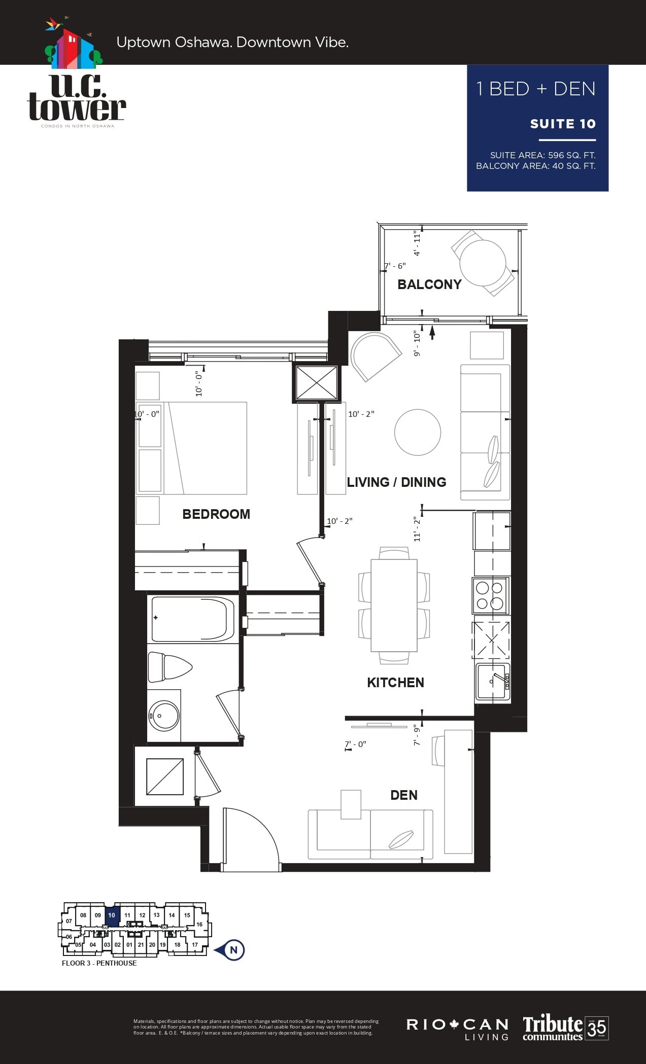1 Bed + Den - Suite 10 floor plan