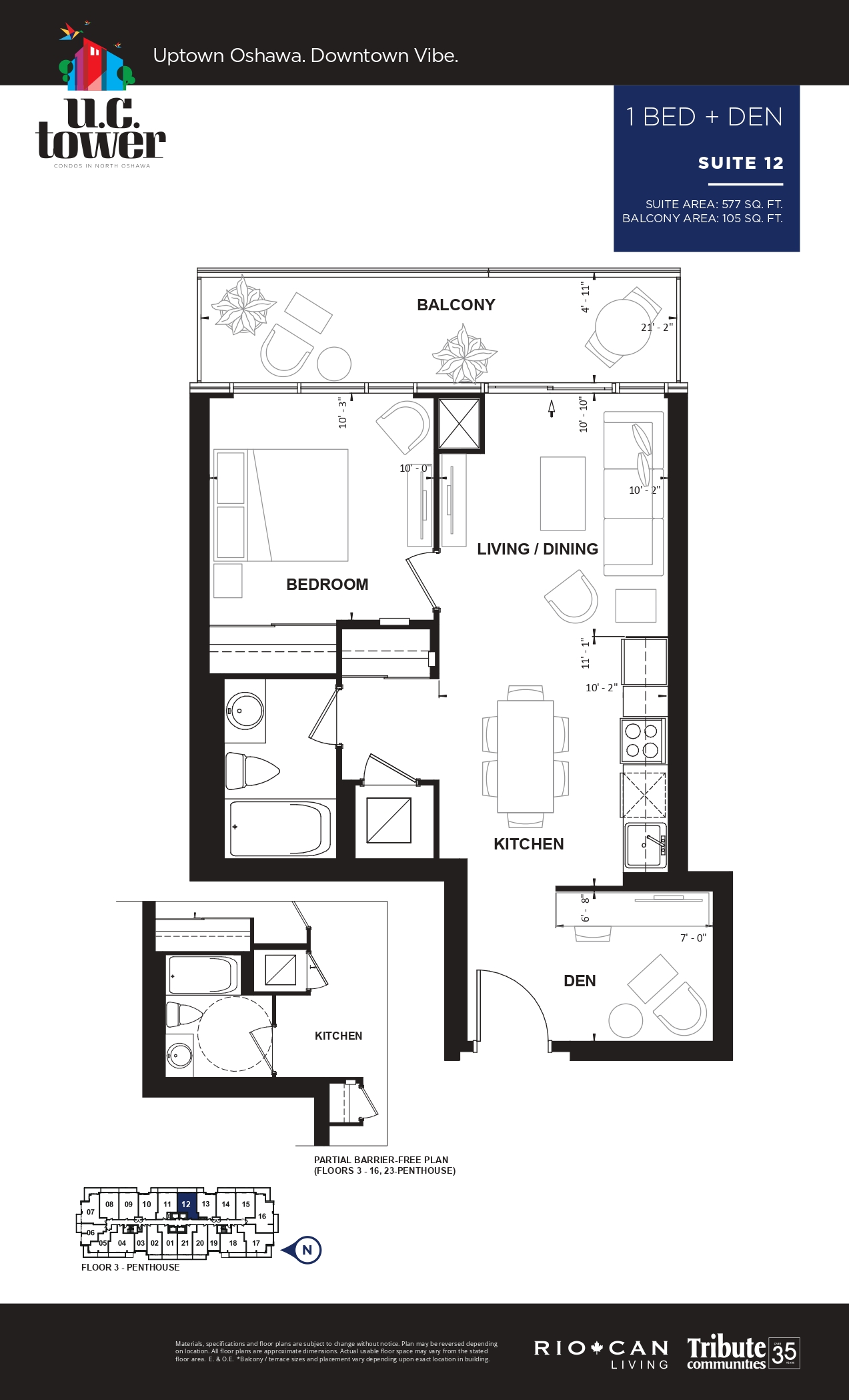 1 Bed + Den - Suite 12 floor plan