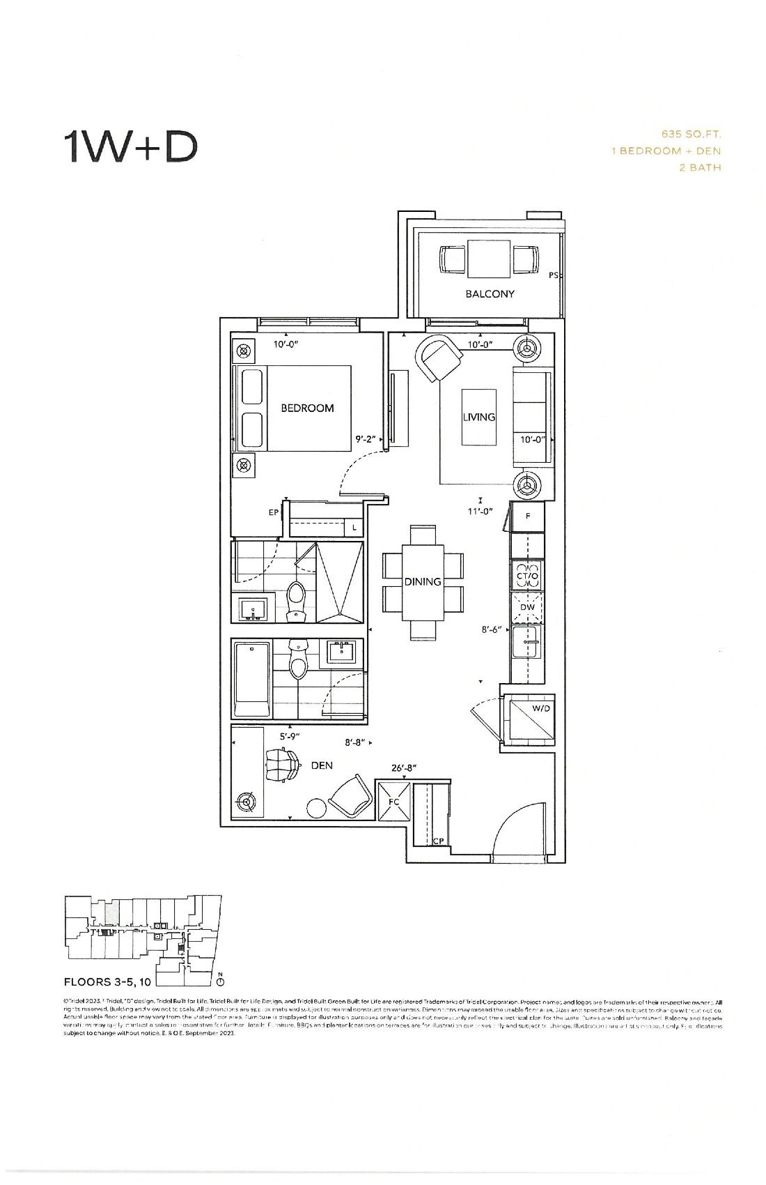 1W+D floor plan