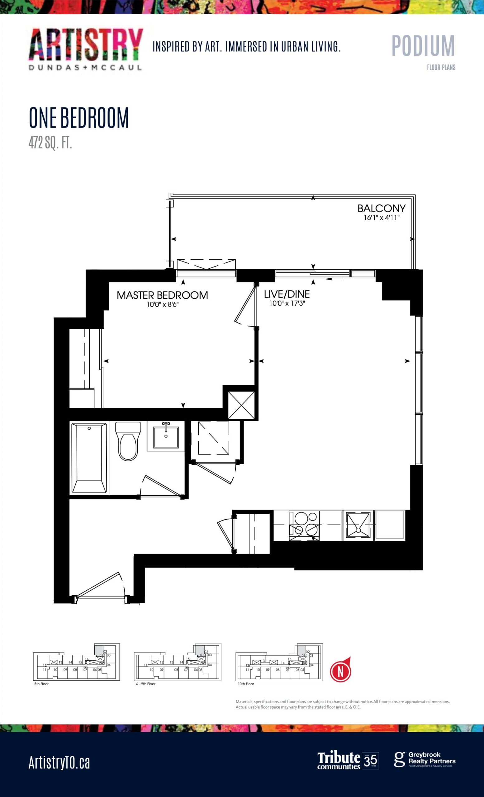 472 sq. ft. - Podium floor plan