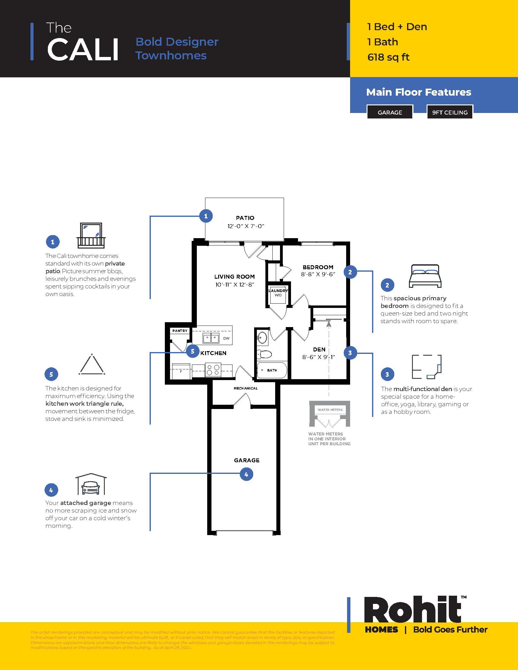 The Cali (1bd+den) floor plan