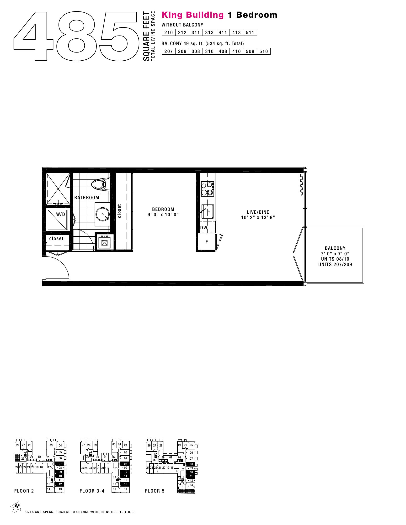 King - 1BR - 485 floor plan
