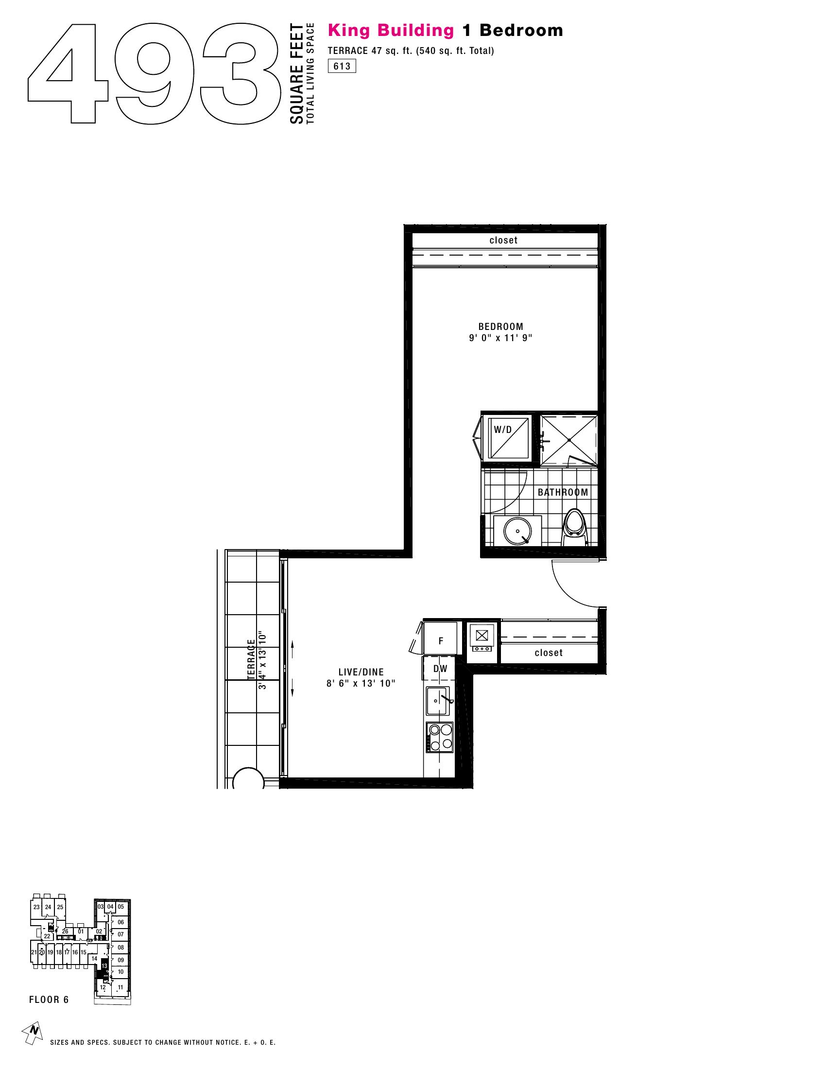 King - 1BR - 493 floor plan