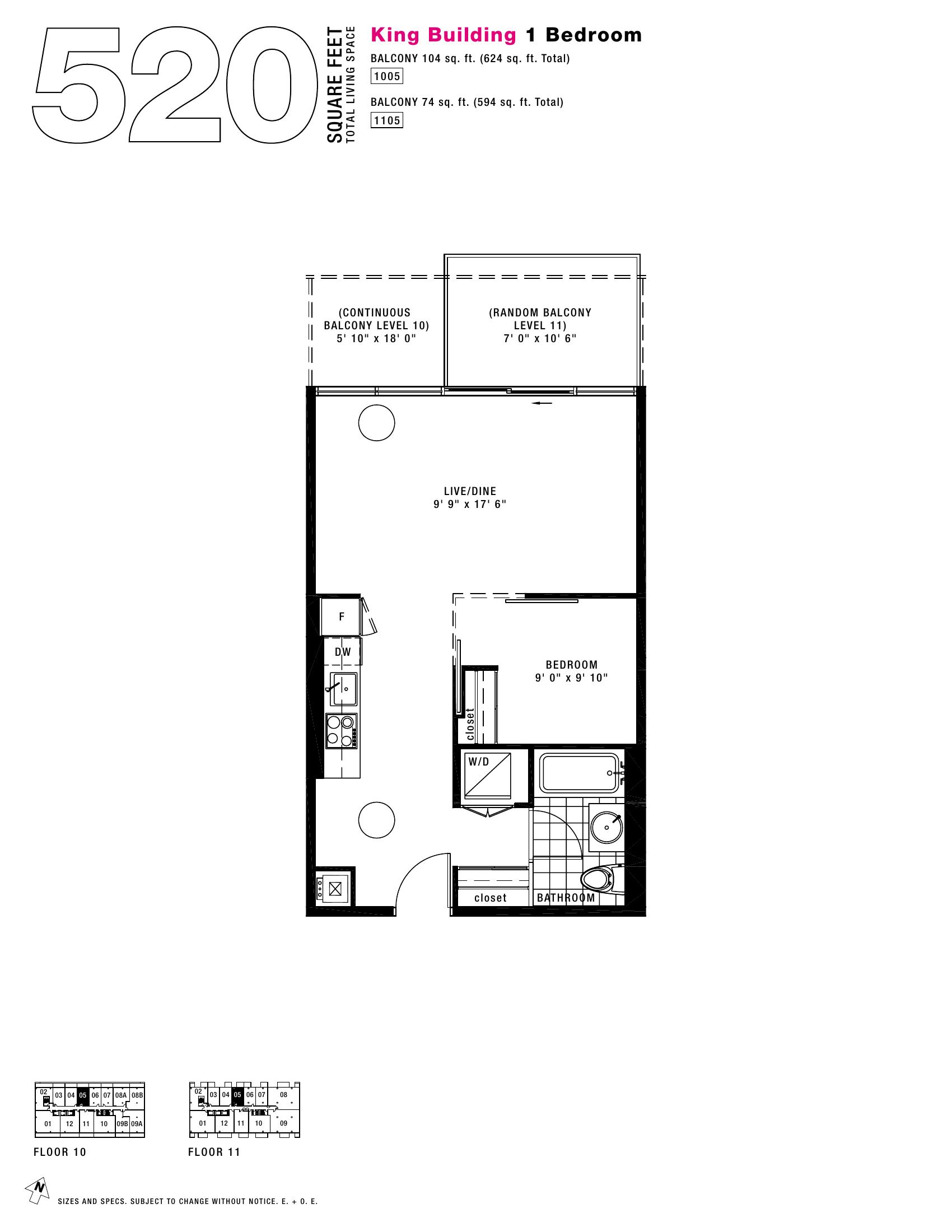 King - 1BR - 520 floor plan
