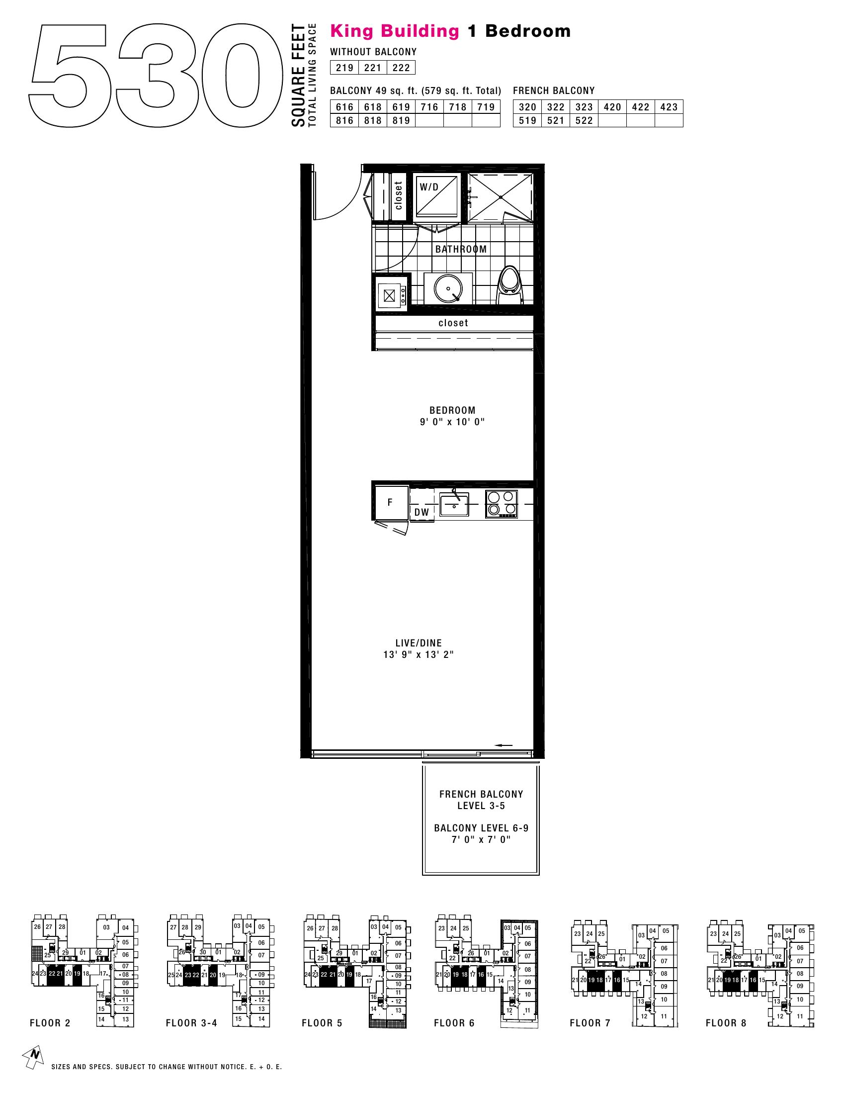King - 1BR - 530 floor plan