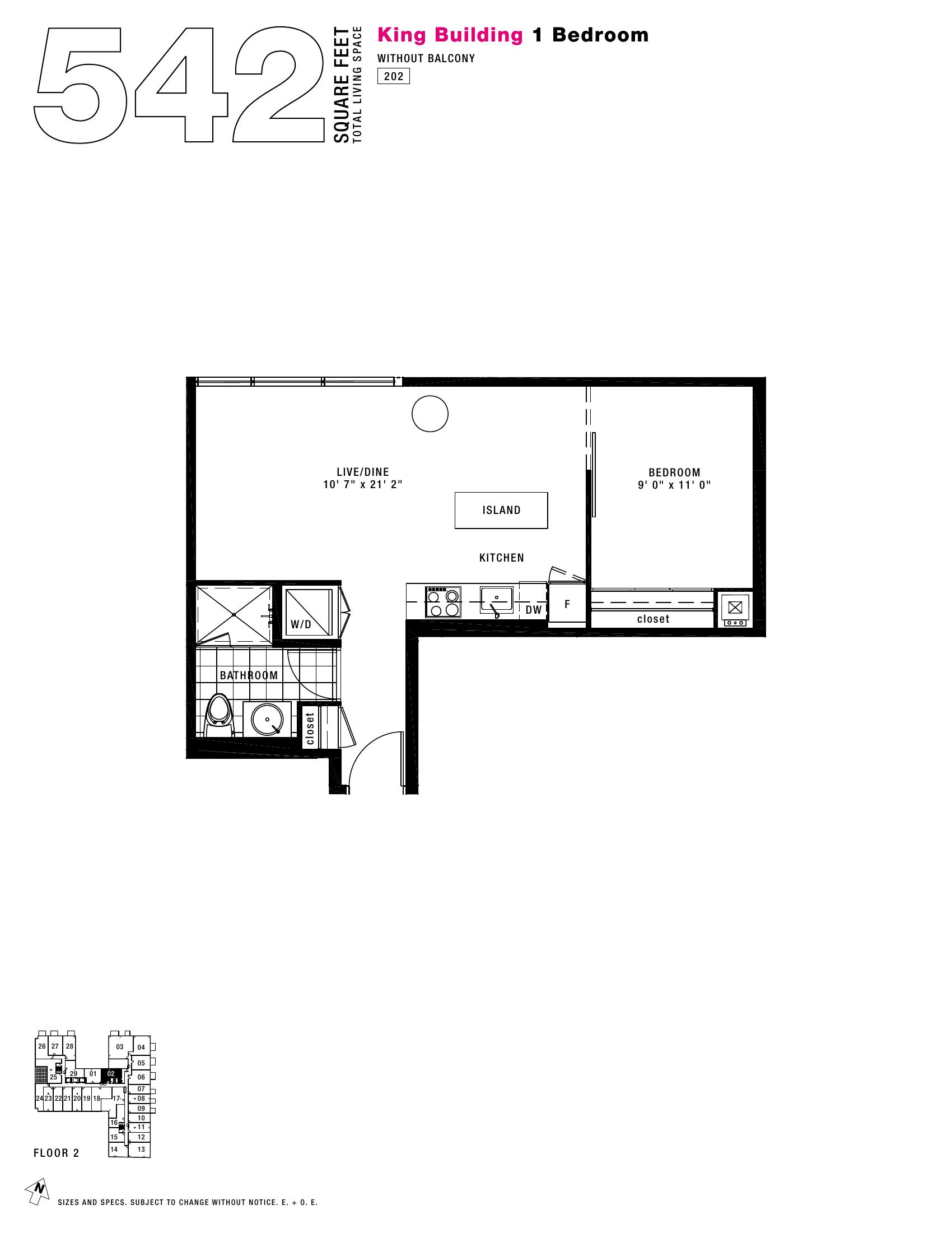 King - 1BR - 542 floor plan