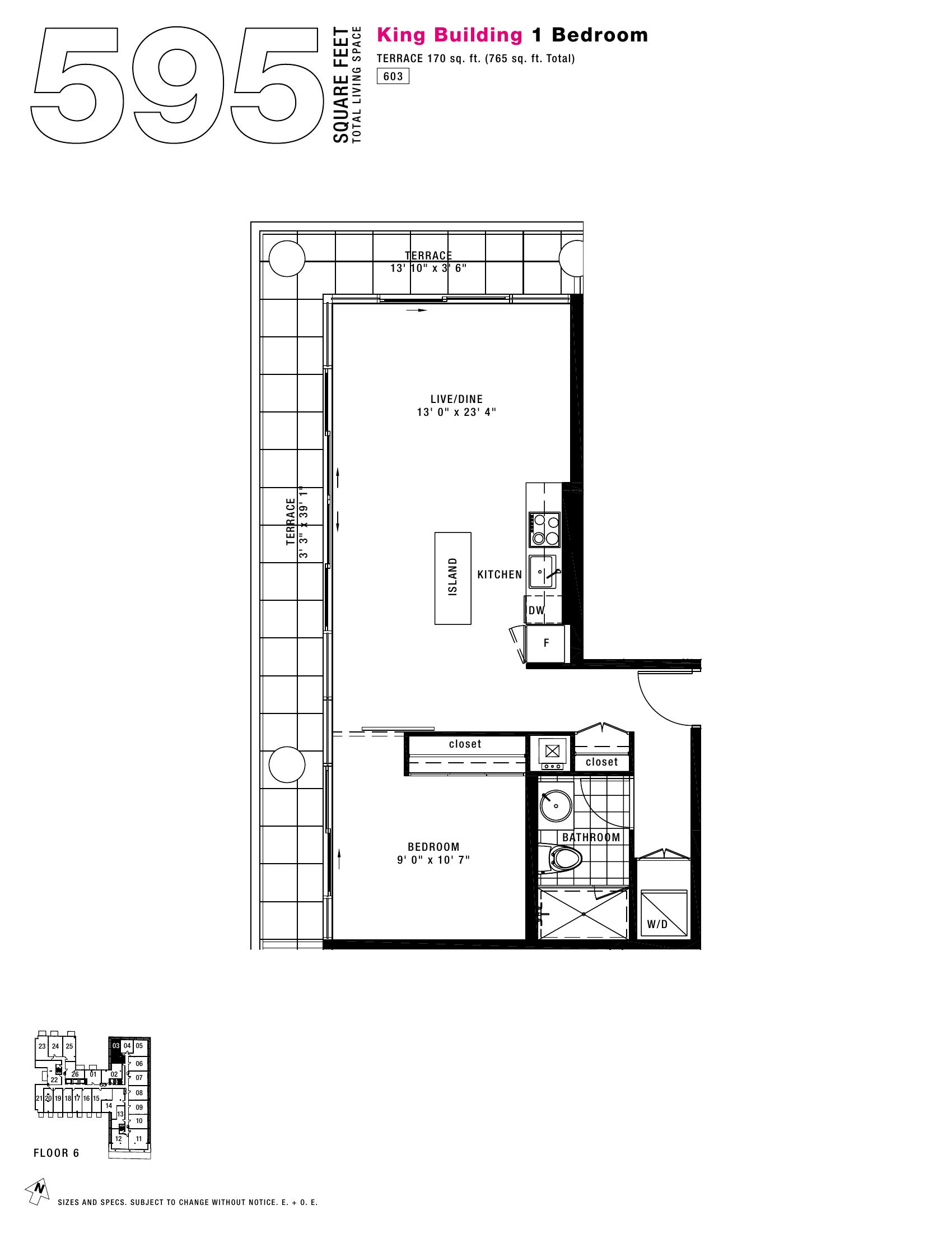 King - 1BR - 595 floor plan