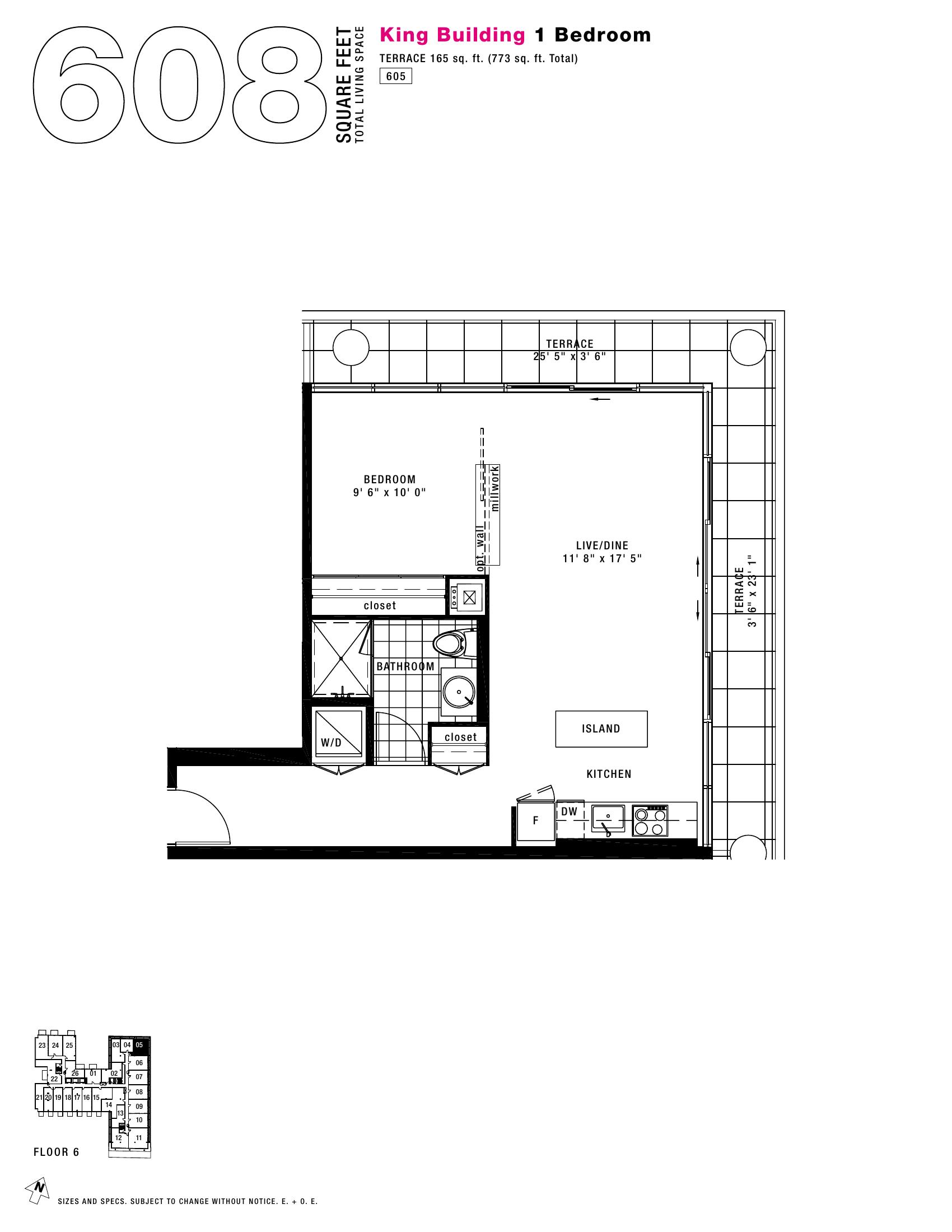 King - 1BR - 608 floor plan