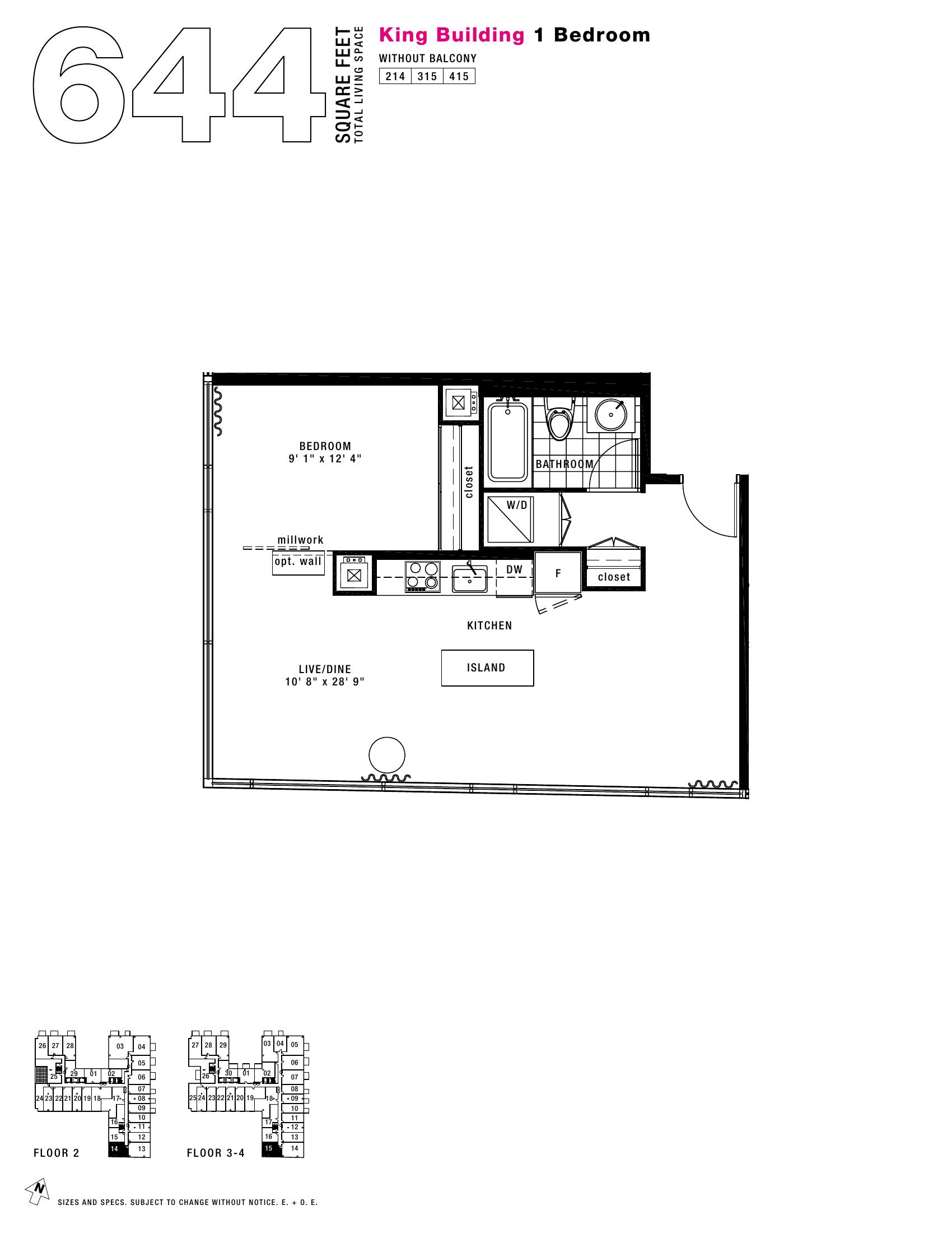 King - 1BR - 644 floor plan