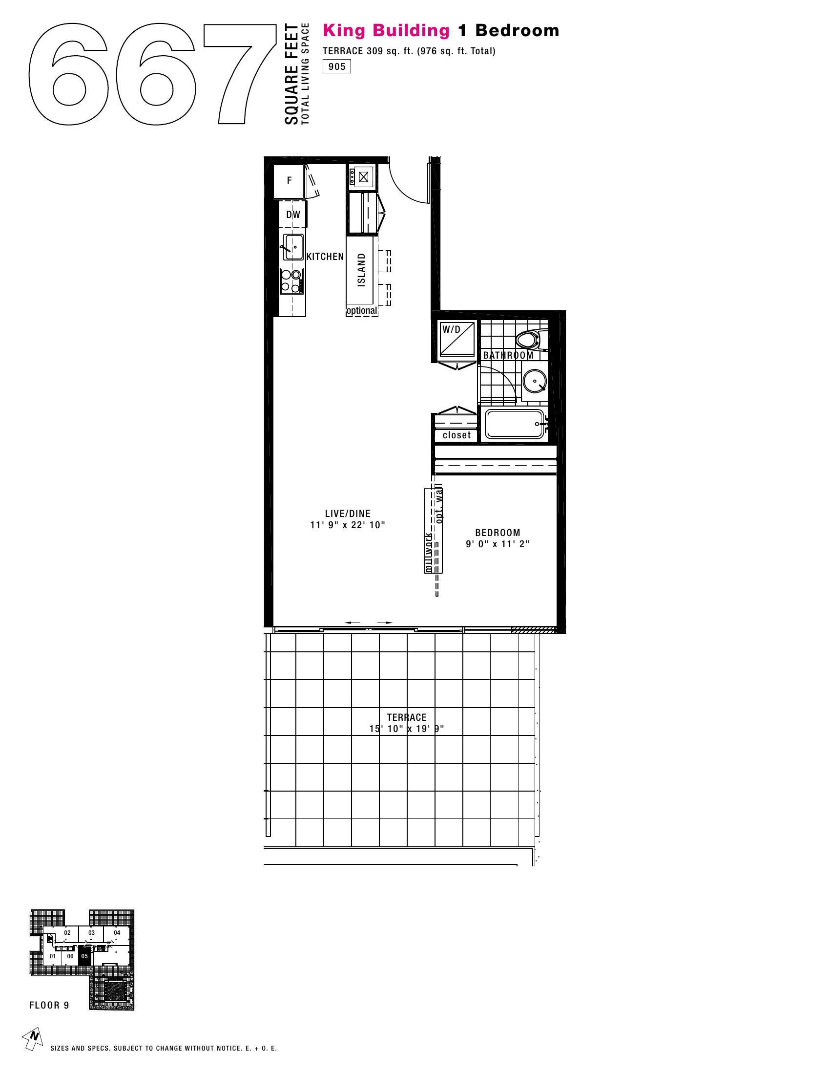 King - 1BR - 667 floor plan