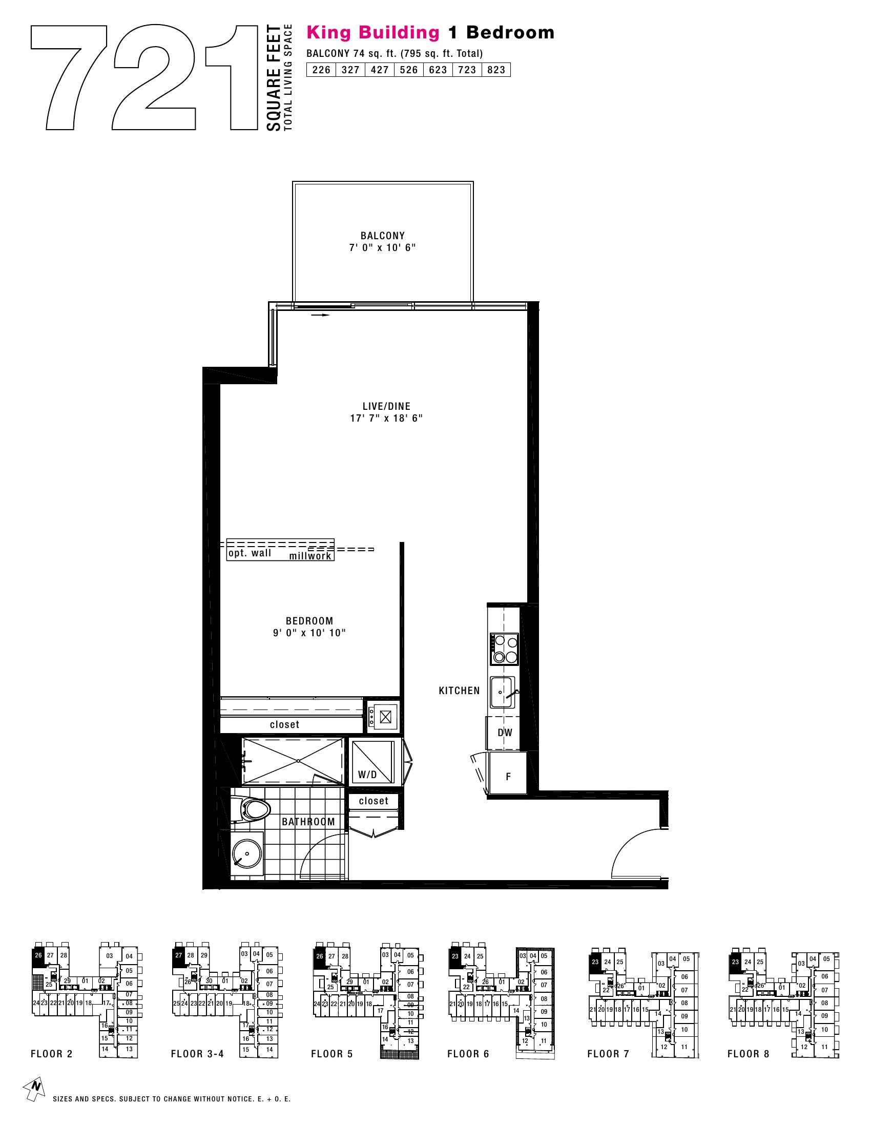 King - 1BR+Den - 721 floor plan