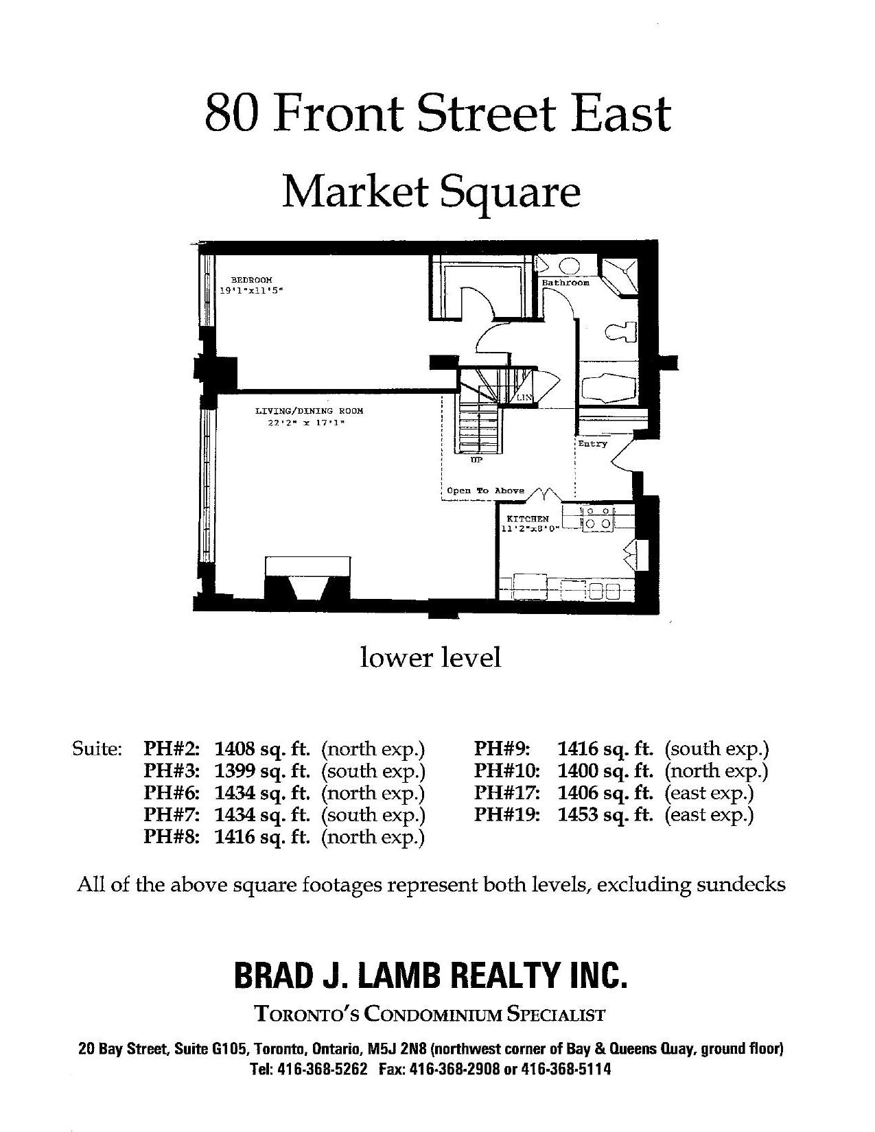 PH#2/3/6/7/8/9/10/17/19 (80 Front) - lower floor plan