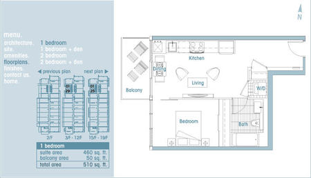 1 Bedroom - 460 sf floor plan