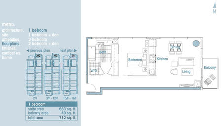1 Bedroom - 663 sf floor plan