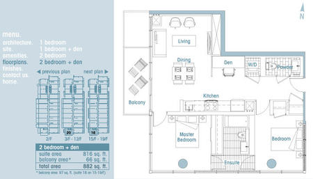 2 Bedroom + Den - 816 sf floor plan